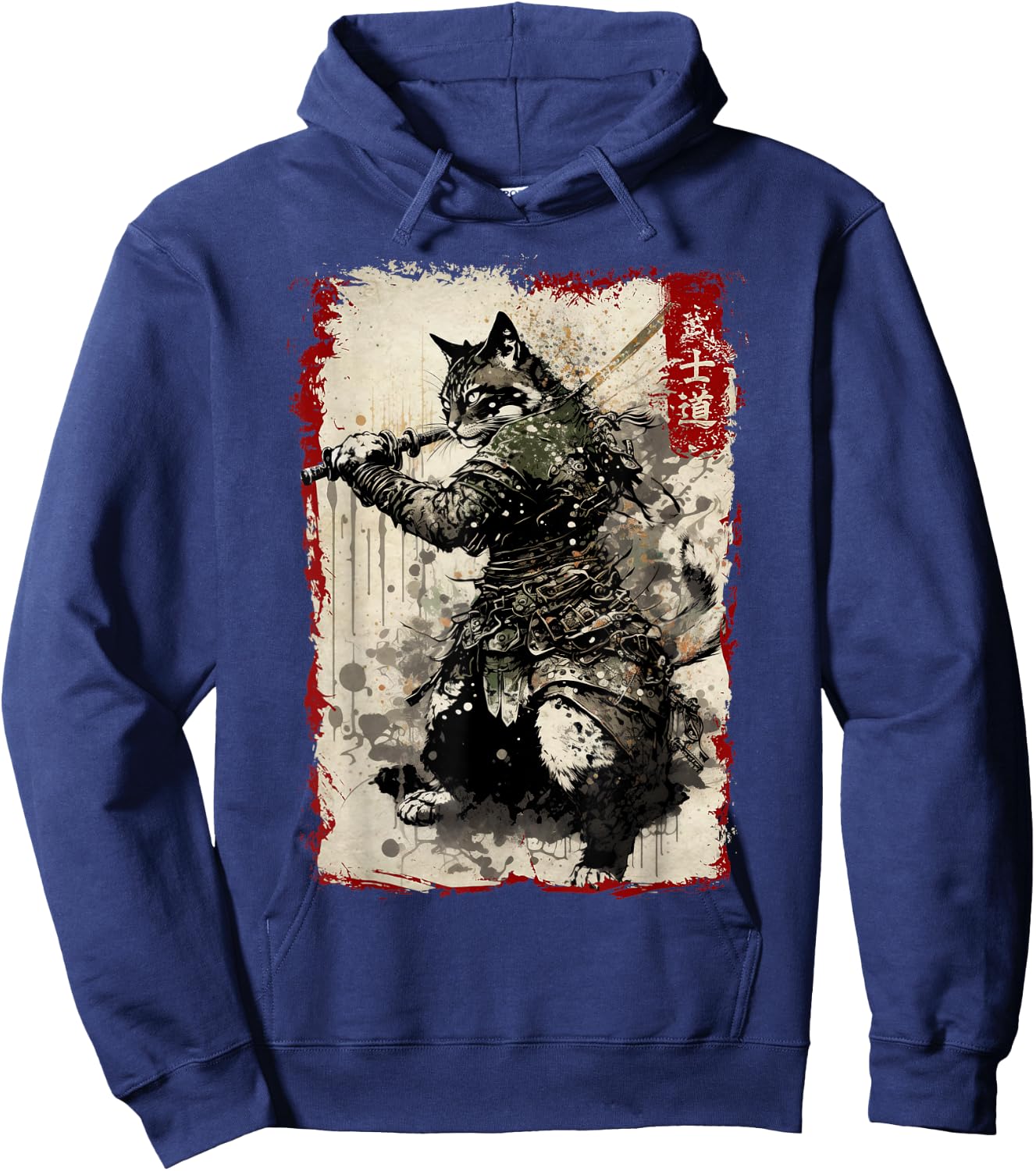 Samurai Cat Warrior Vintage Japanese Art Anime Hoodie - Hoodie | Navy