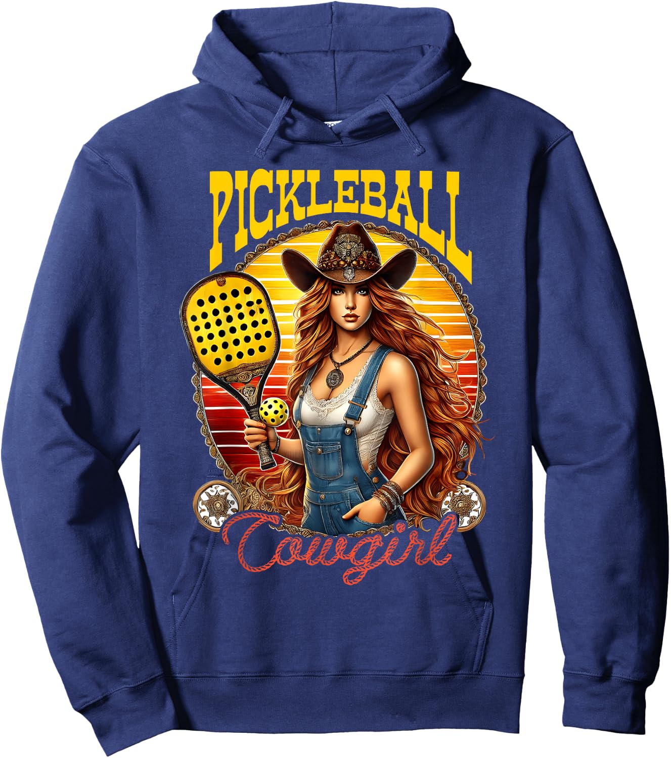 Pickleball Cowgirl Western Girl Funny Pickleball Player Hoodie - Hoodie | Navy