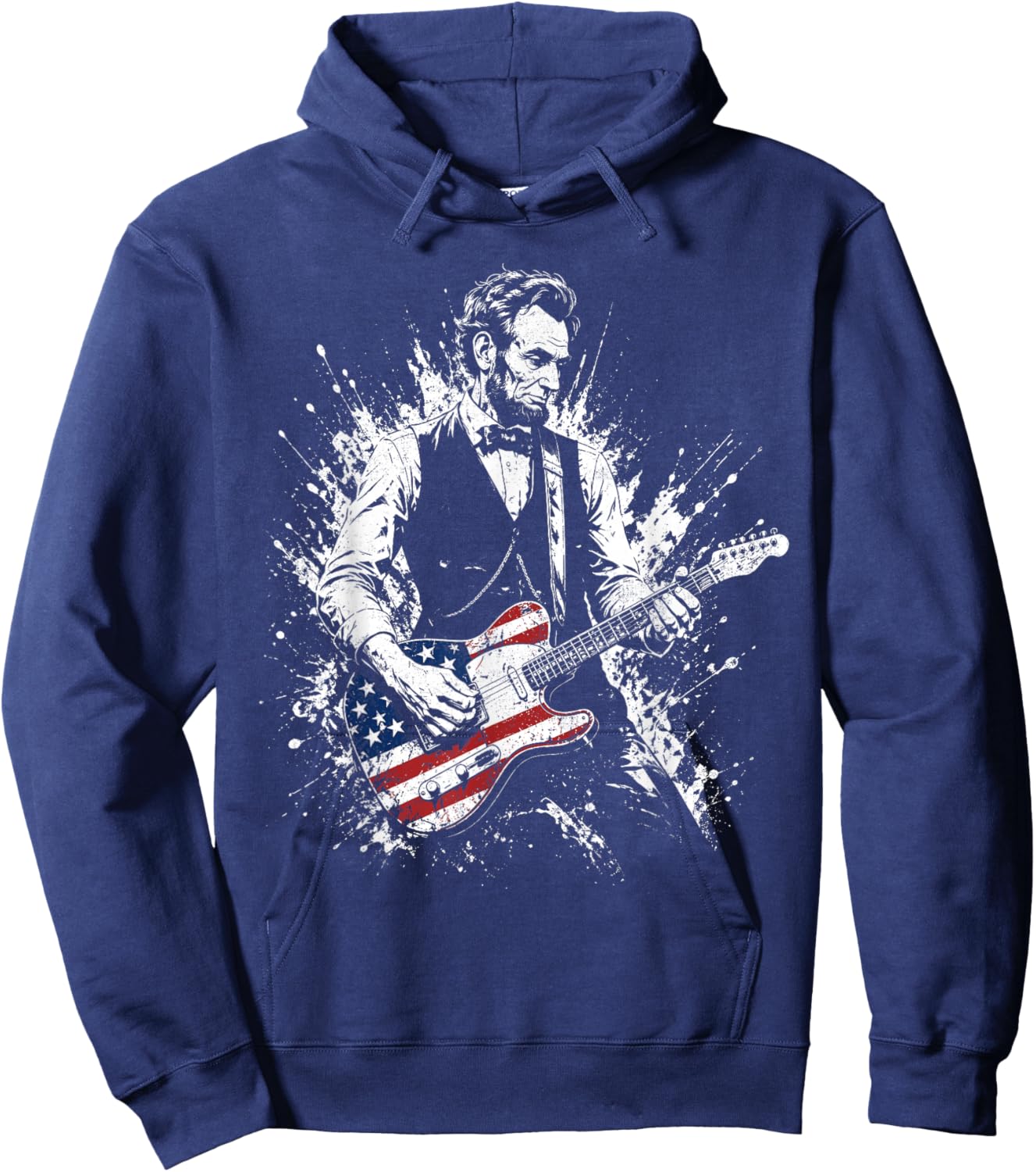 Abraham Lincoln Abe Lincoln Playing Guitar American Flag Hoodie - Hoodie | Navy