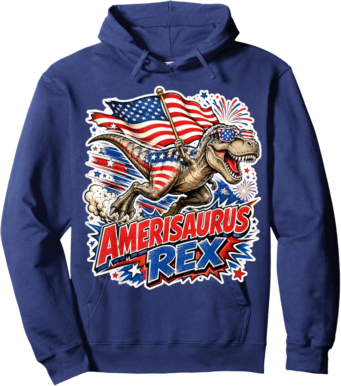 Dinosaur 4th of July T Rex Funny Amerisaurus Rex Boys Men Hoodie - Hoodie | Navy