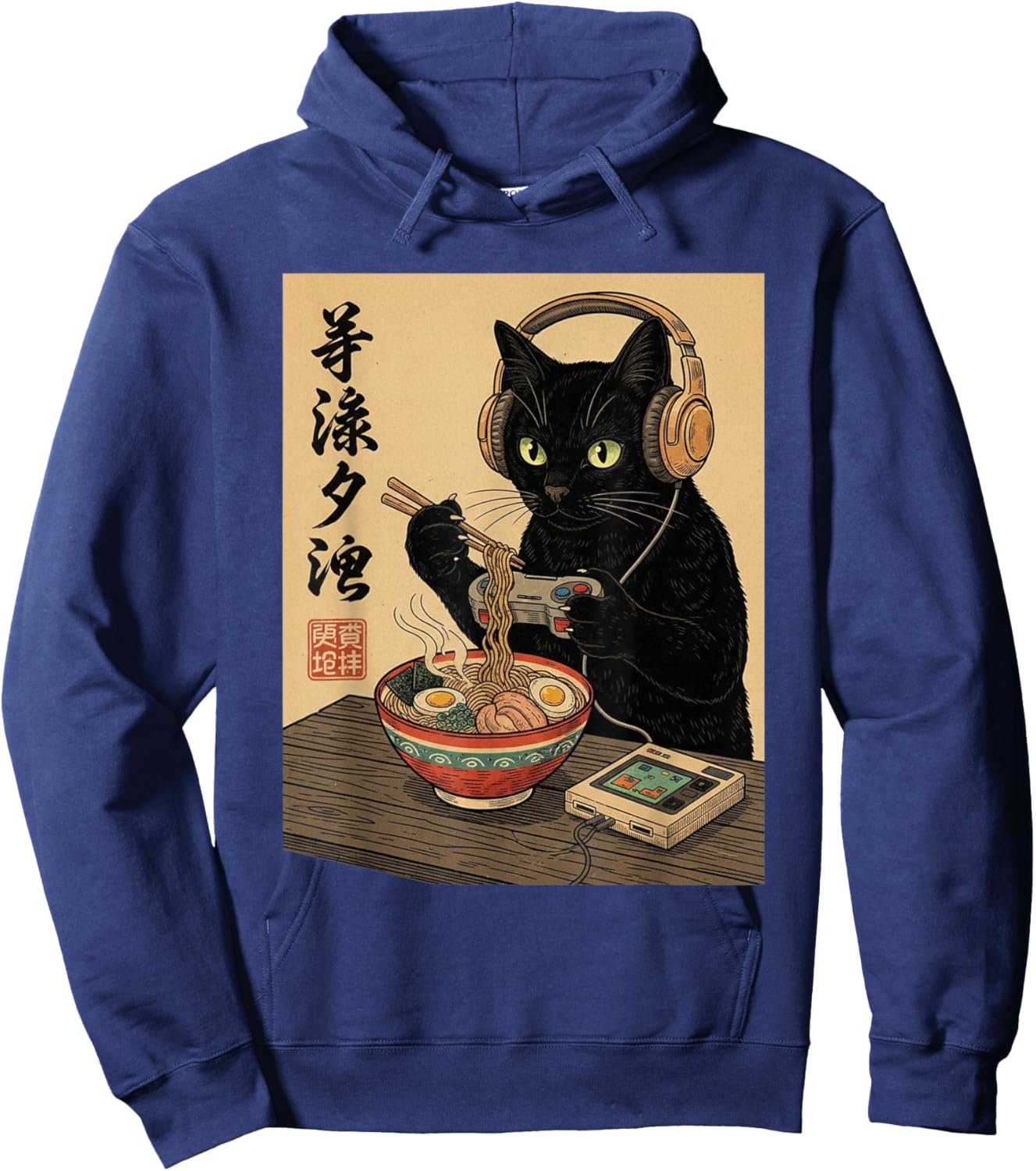 Cute Kawaii Gamer Cat Funny Ramen Retro Japanese Cat Gaming Hoodie - Hoodie | Navy