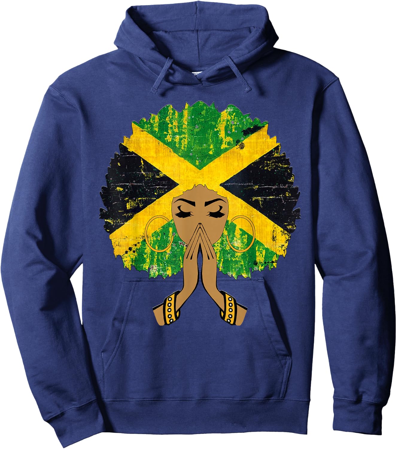 Jamaican Flag Black Woman Melanin Queen Afro Gift Hoodie - Hoodie | Navy
