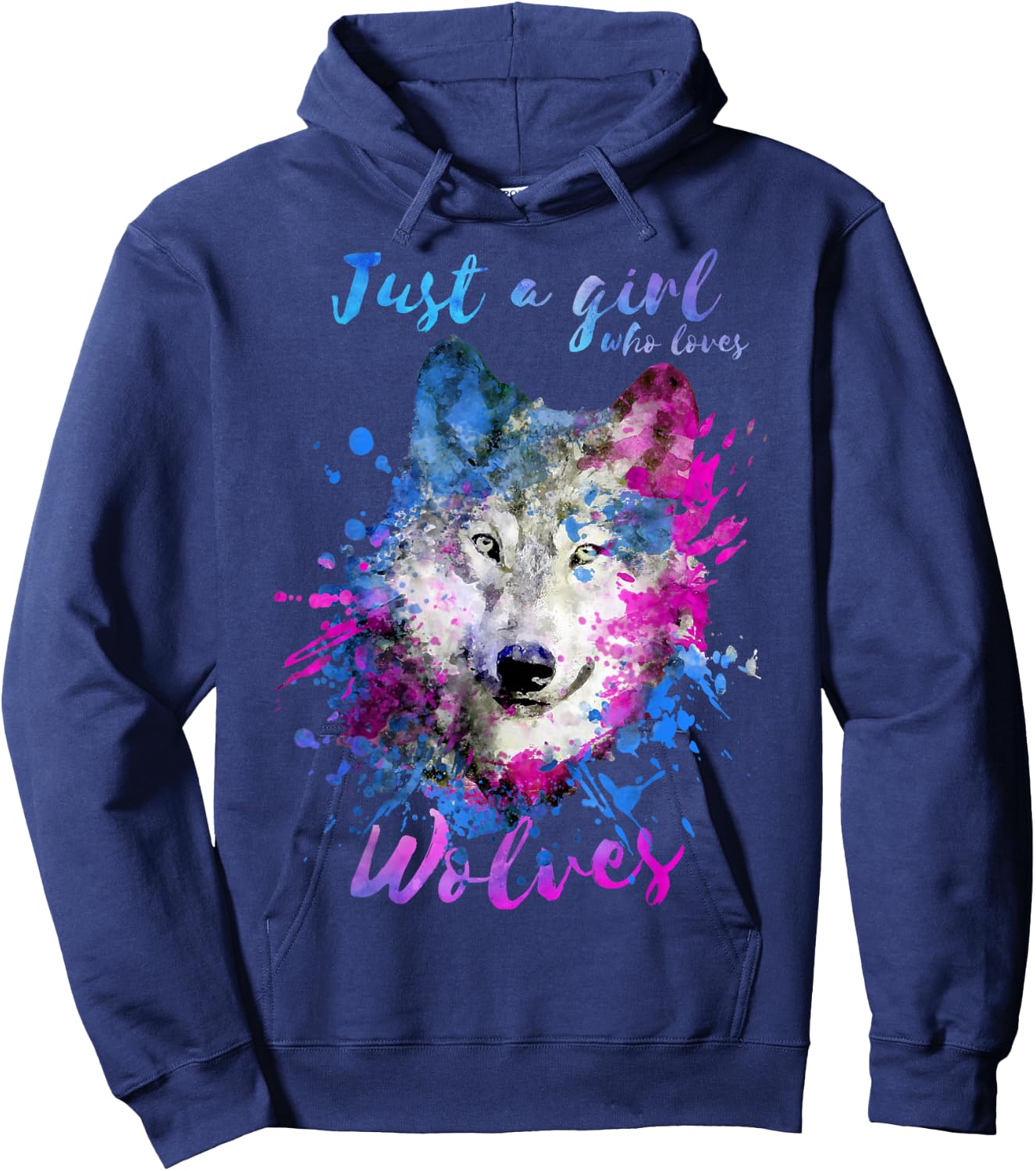 Just a girl who loves wolves wolf splash painting watercolor Hoodie - Hoodie | Navy