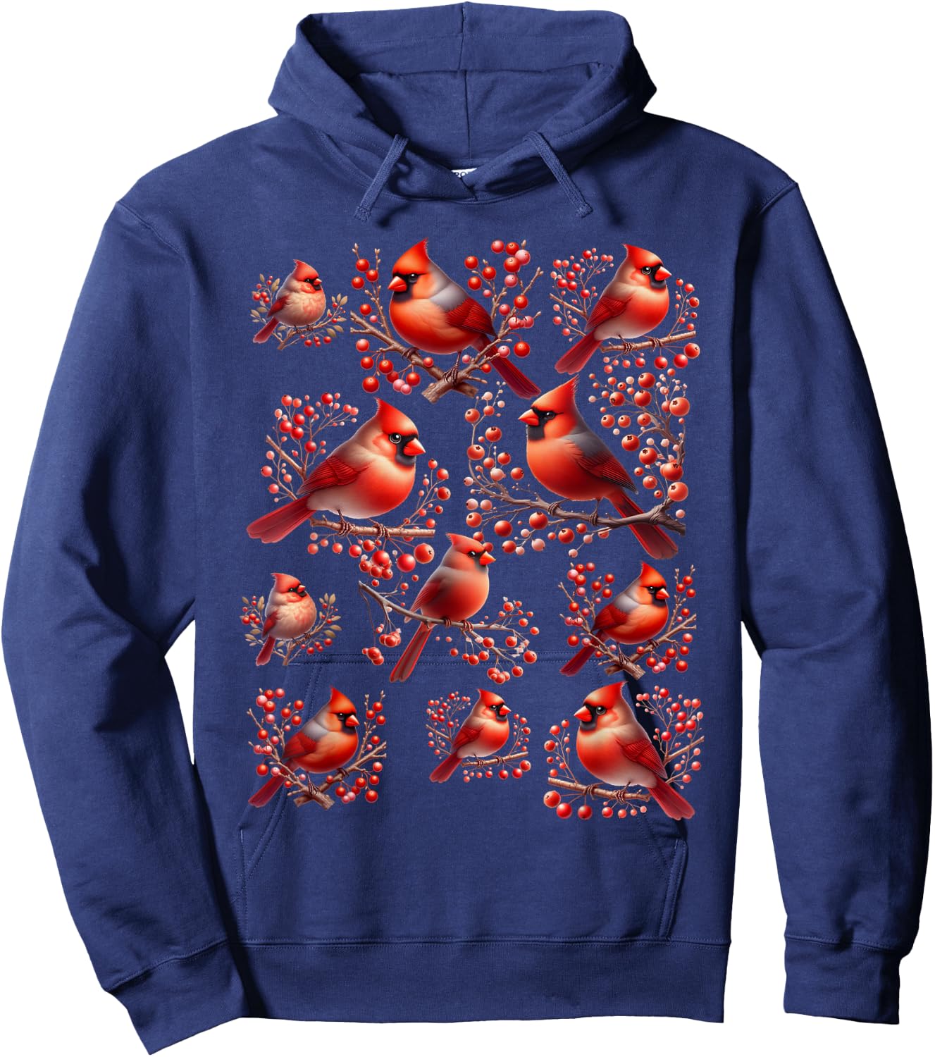 Red Cardinal Birds Christmas Holiday Winter Gift Bird Lovers Hoodie - Hoodie | Navy