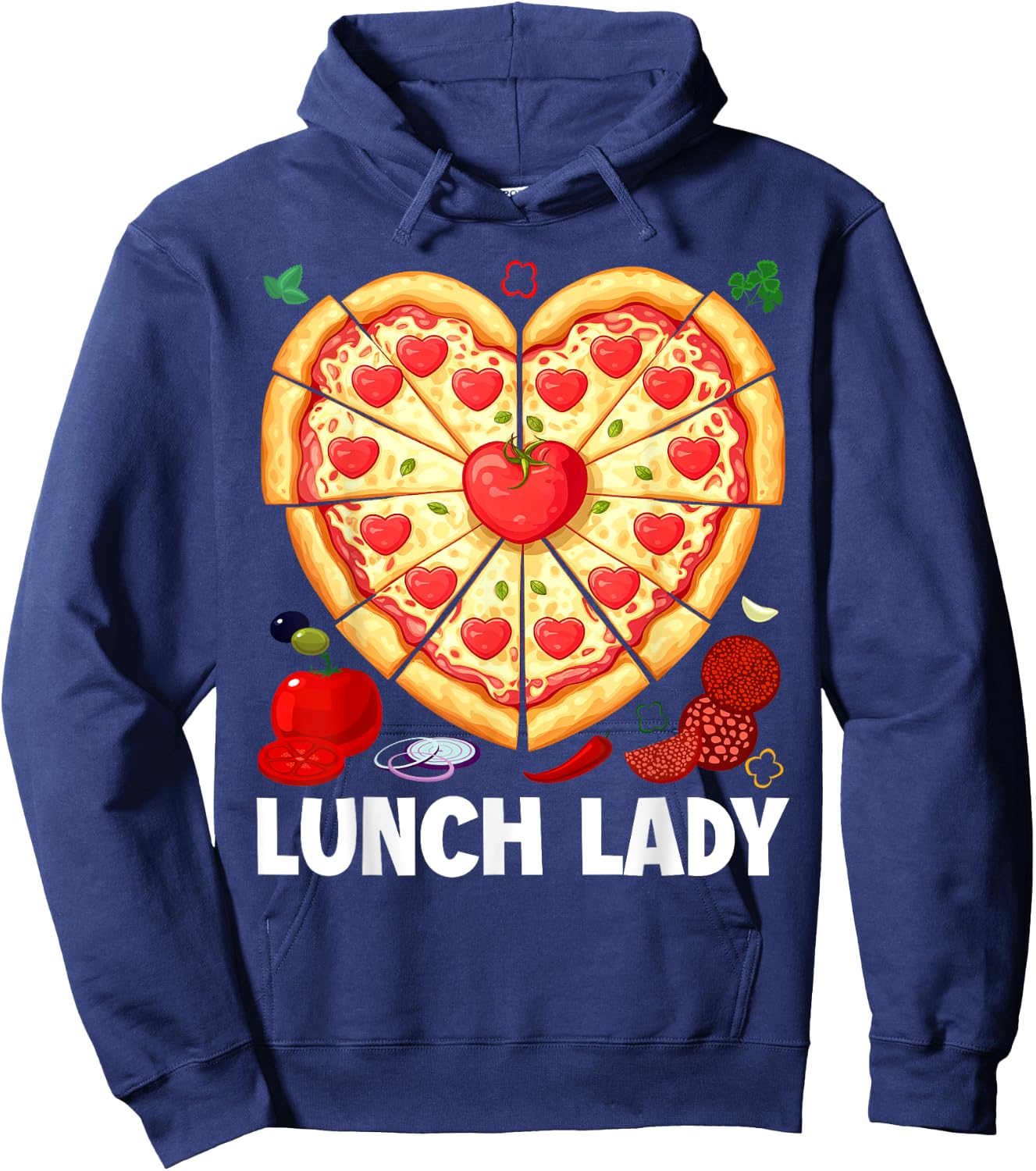 Lunch Lady Pizza Heart School Cafeteria Worker Hoodie - Hoodie | Navy