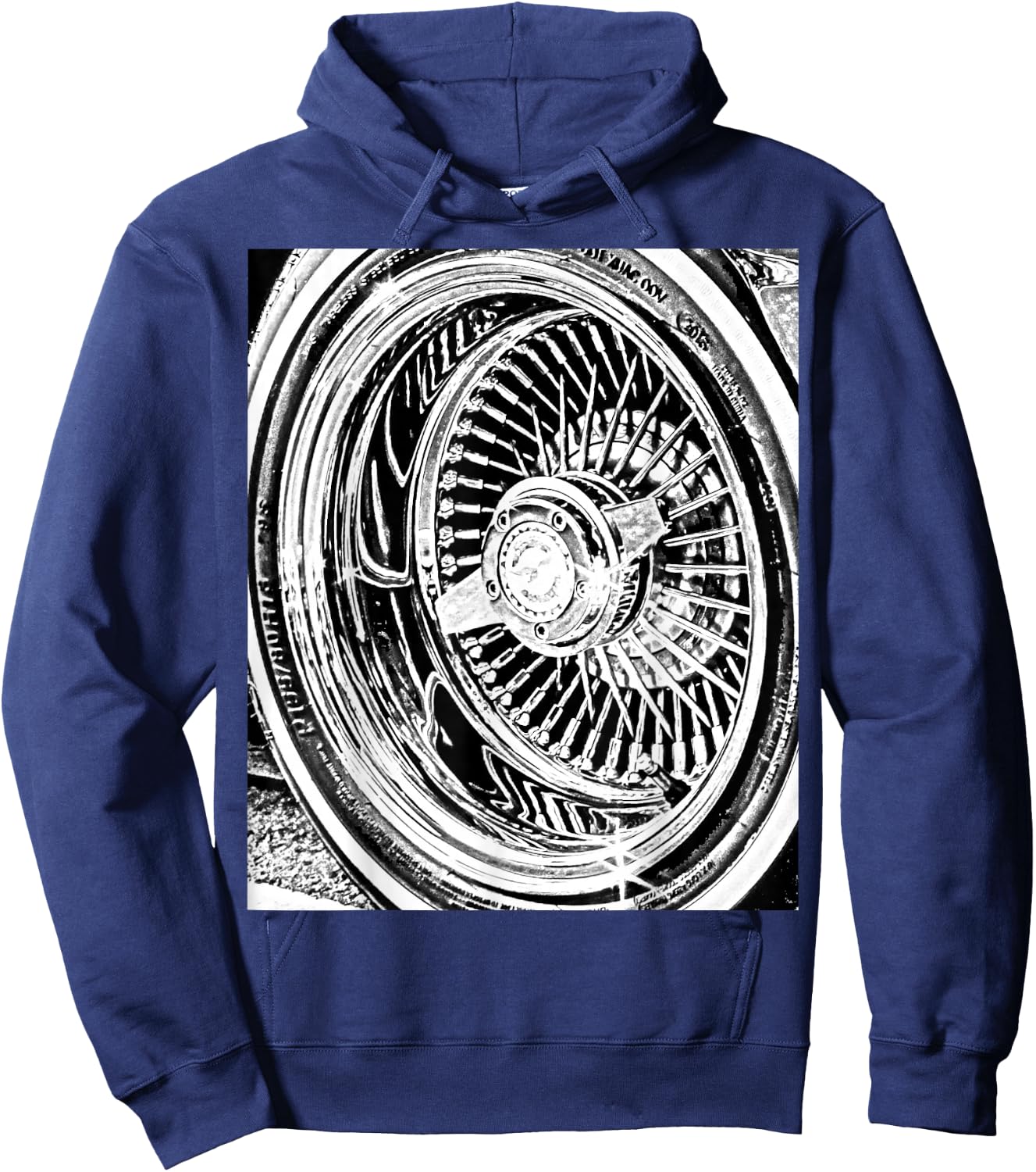 Lowrder Wire Wheel 100 Spoke Knock off Hoodie - Hoodie | Navy
