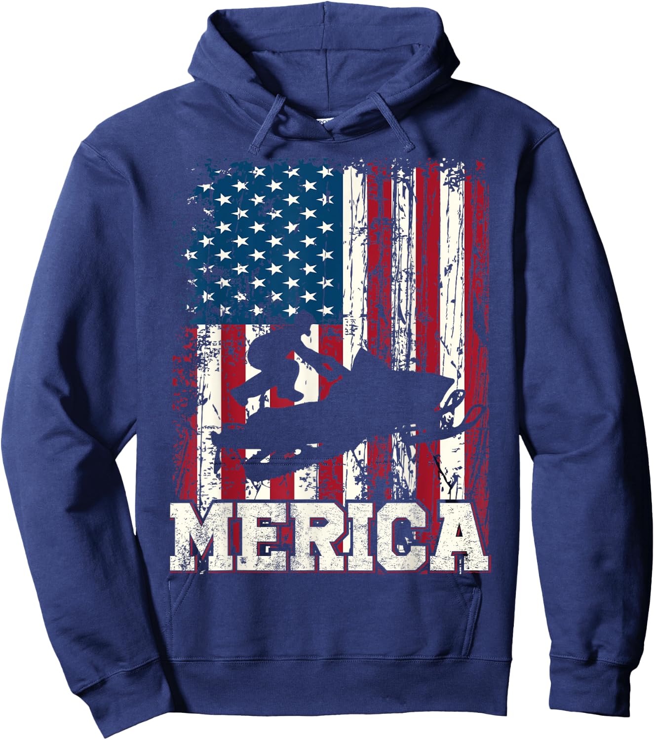 Distressed American Flag Snowmobile Gift Men Women Kids Hoodie - Hoodie | Navy