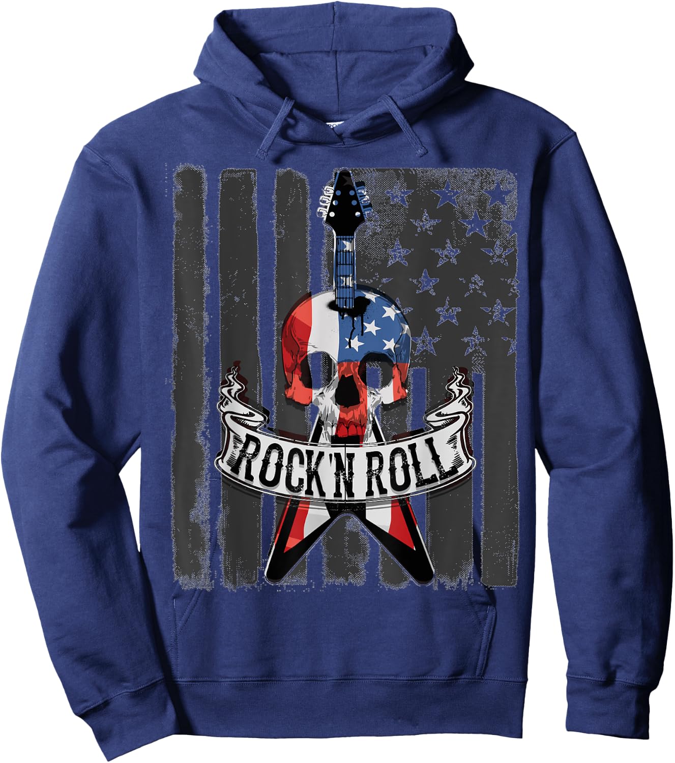 Rock N' Roll Guitar American Flag Vinatge Music Band Kids Men Hoodie - Hoodie | Navy