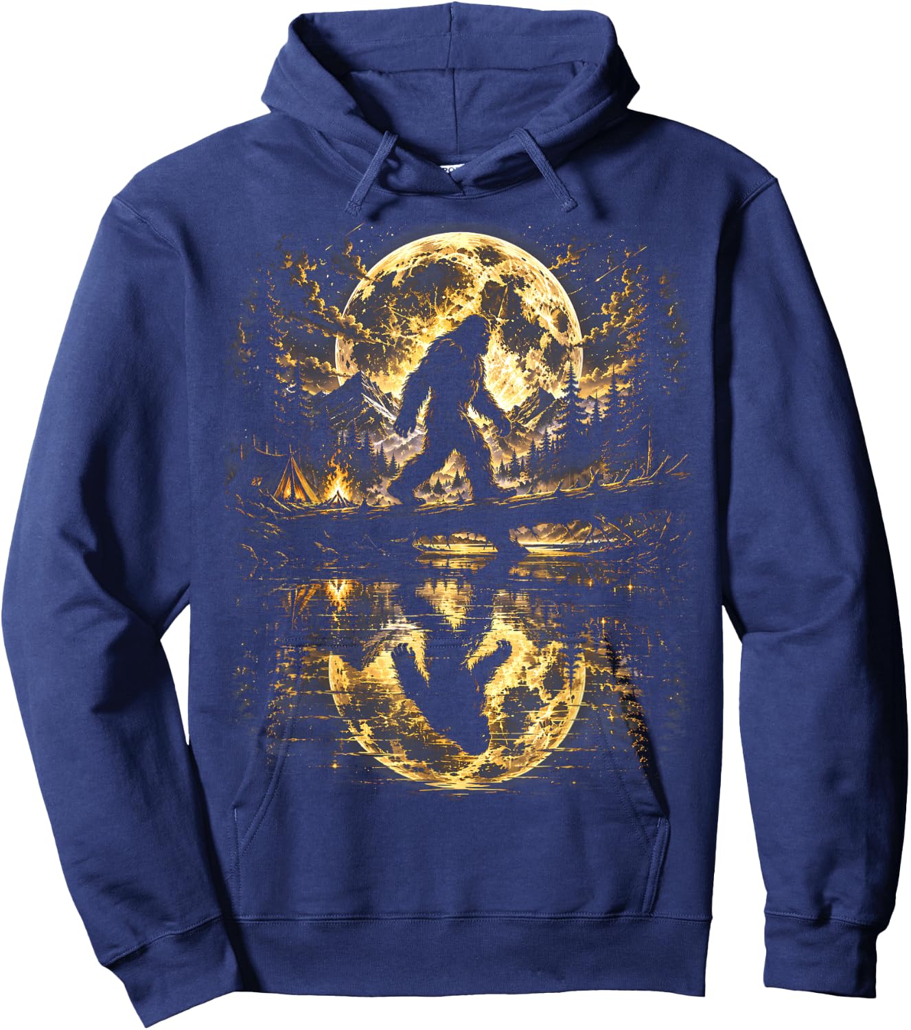 Bigfoot Moonlight Forest Reflection Adventure Hoodie - Hoodie | Navy