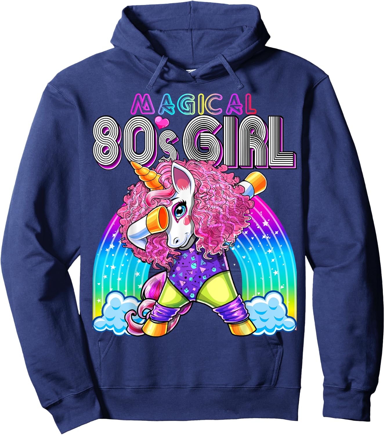 Magical 80's Girl Dabbing Unicorn Leotard Leg Warmers Party Hoodie - Hoodie | Navy