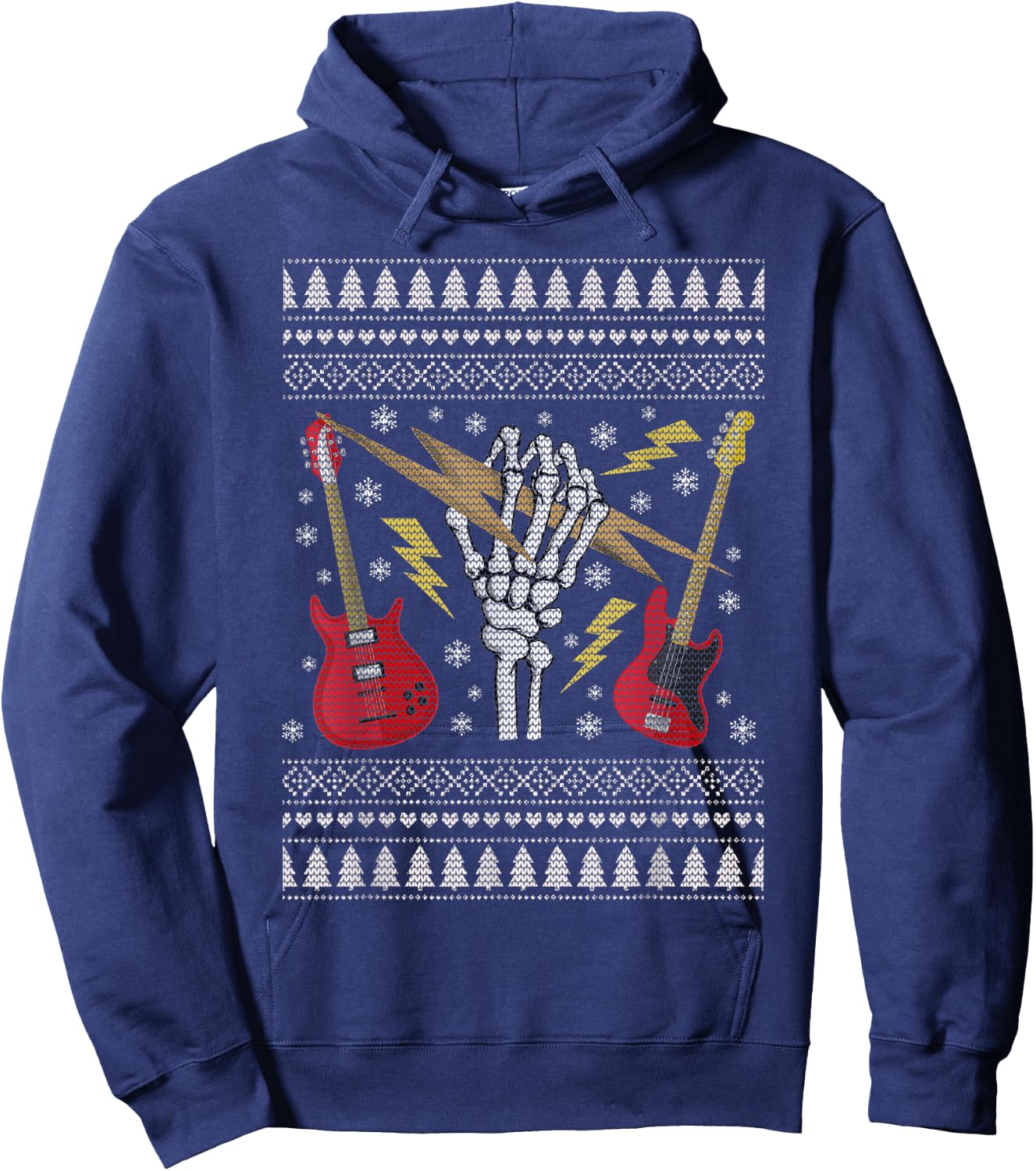 Guitar Ugly Christmas Sweater - Heavy Metal / Rock Hoodie - Hoodie | Navy