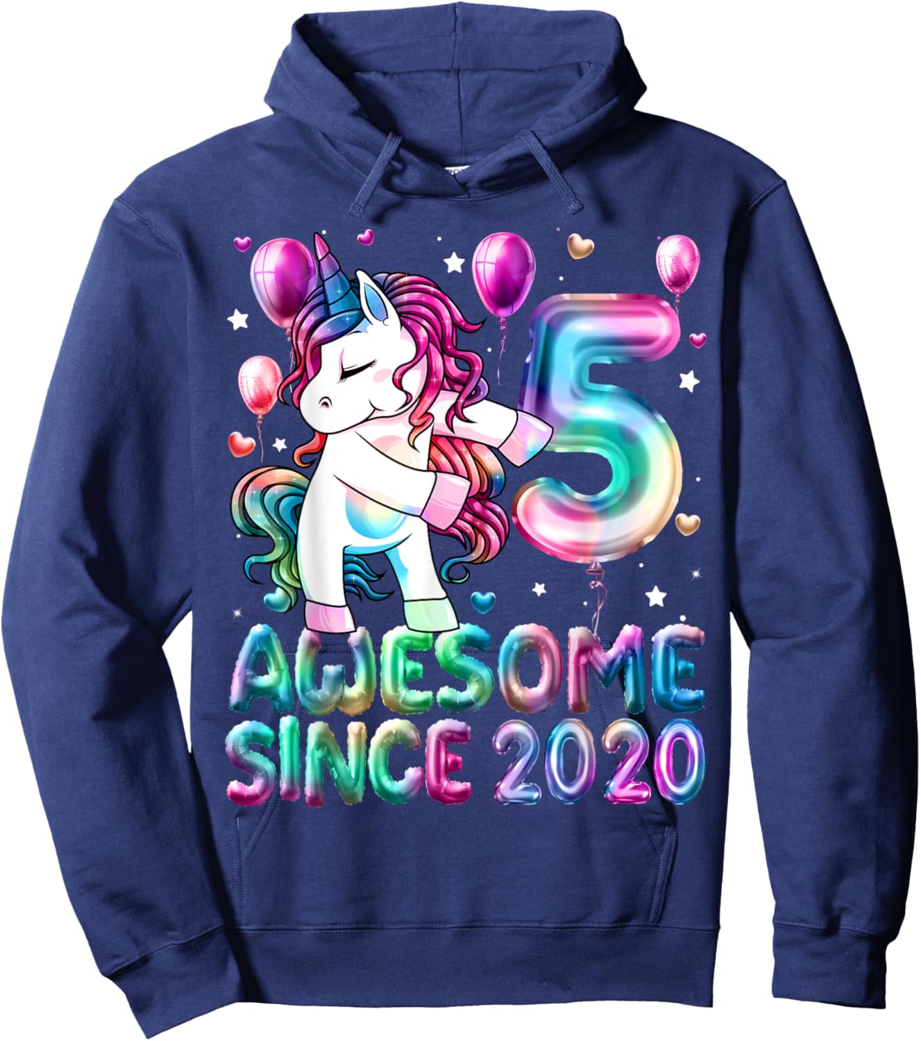Flossing Unicorn 5 Year Old 5th Birthday Girl Unicorn Party Hoodie - Hoodie | Navy
