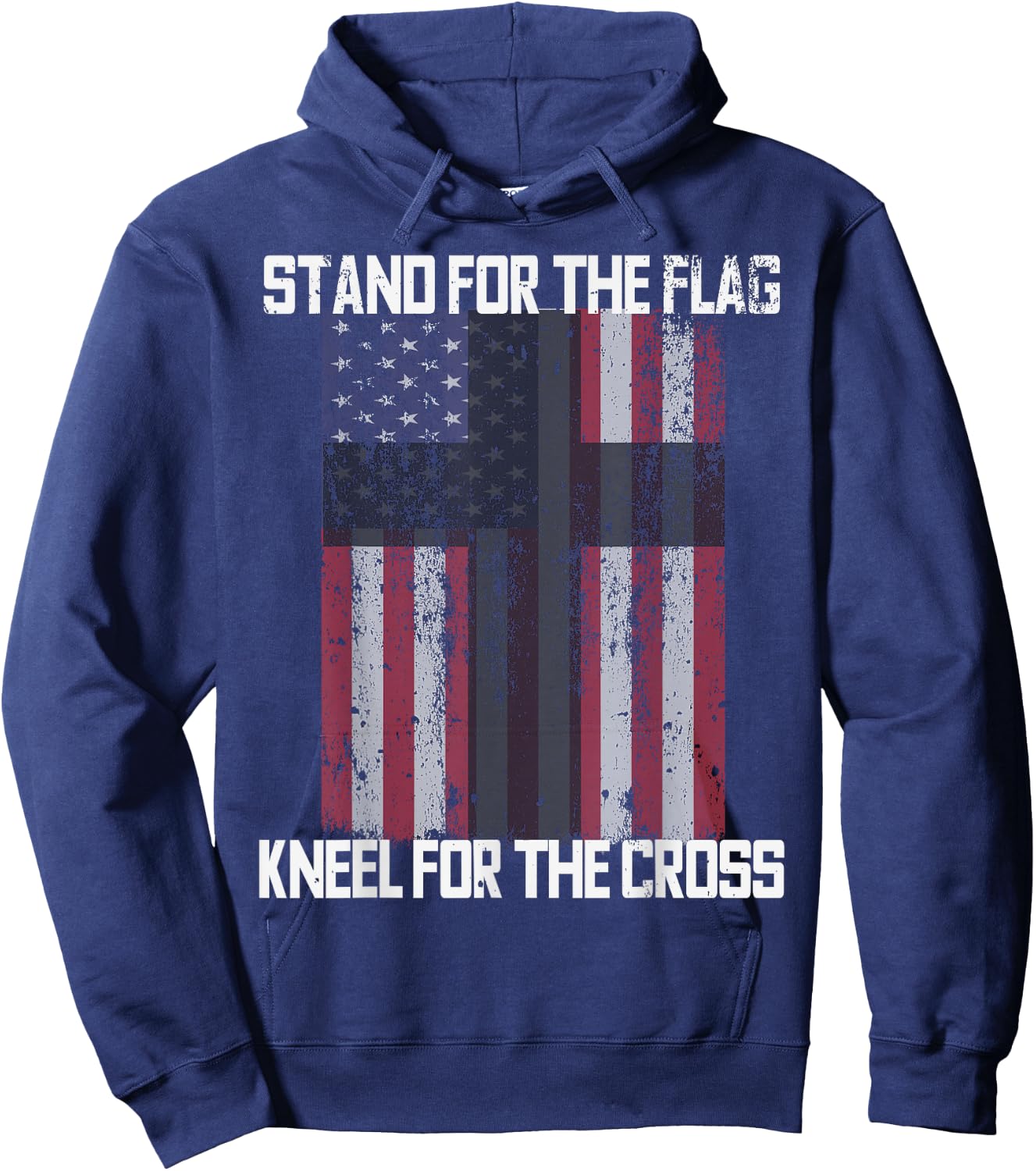 STAND FOR THE FLAG KNEEL FOR THE CROSS American Flag USA Hoodie - Hoodie | Navy