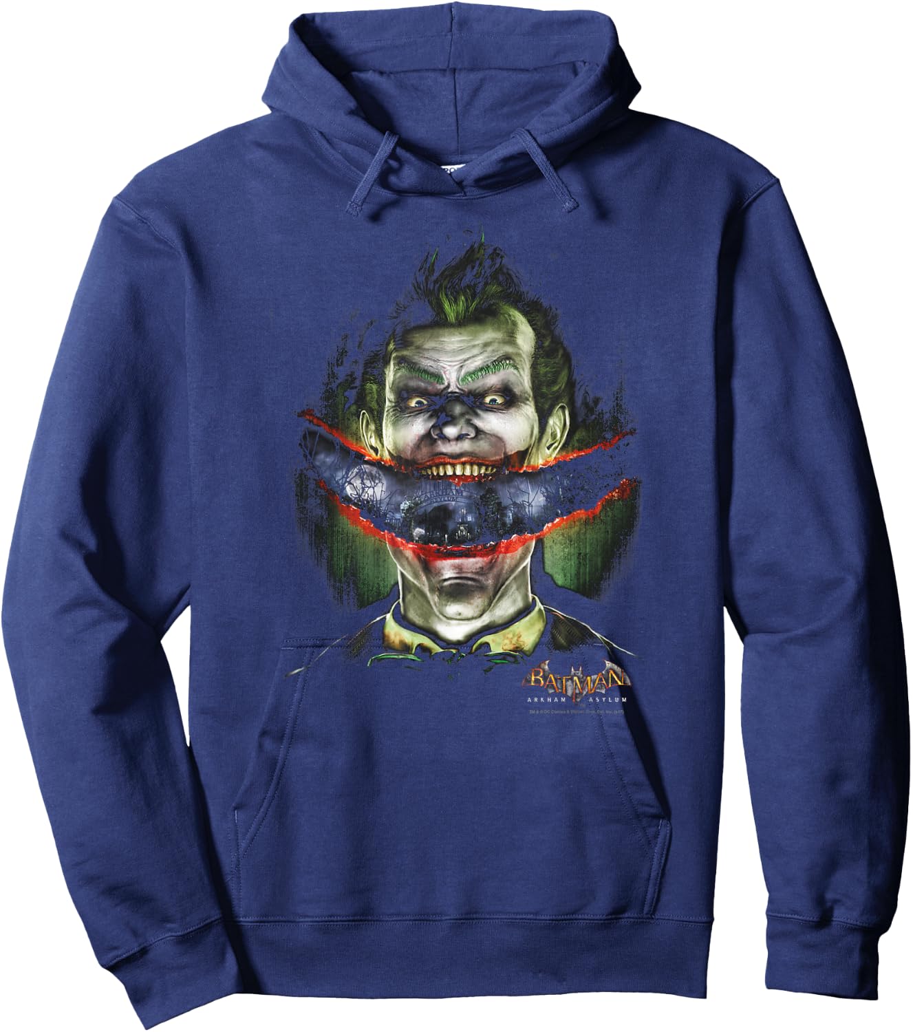 Batman: Arkham Asylum Joker Crazy Lips T Shirt Hoodie - Hoodie | Navy