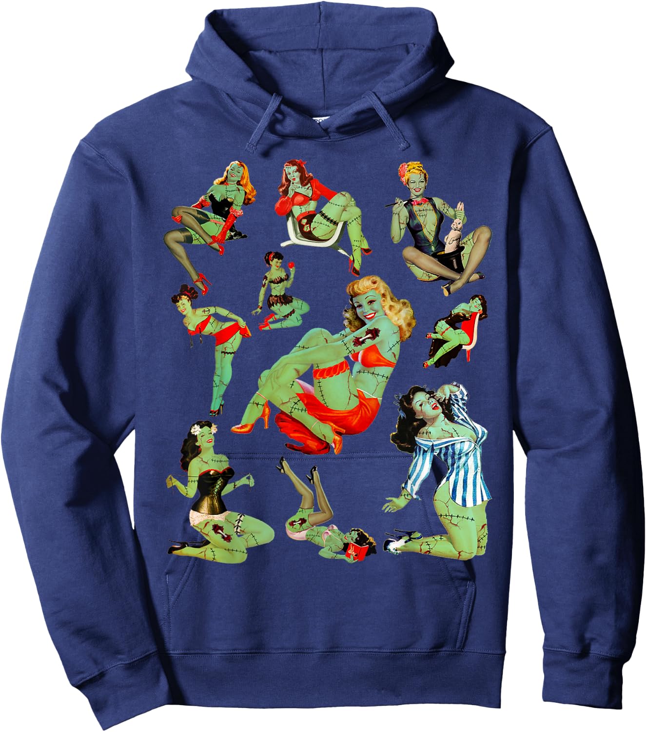 Zombie Pin Up Girl Halloween Sassy Cute Collage Apocalypse Hoodie - Hoodie | Navy