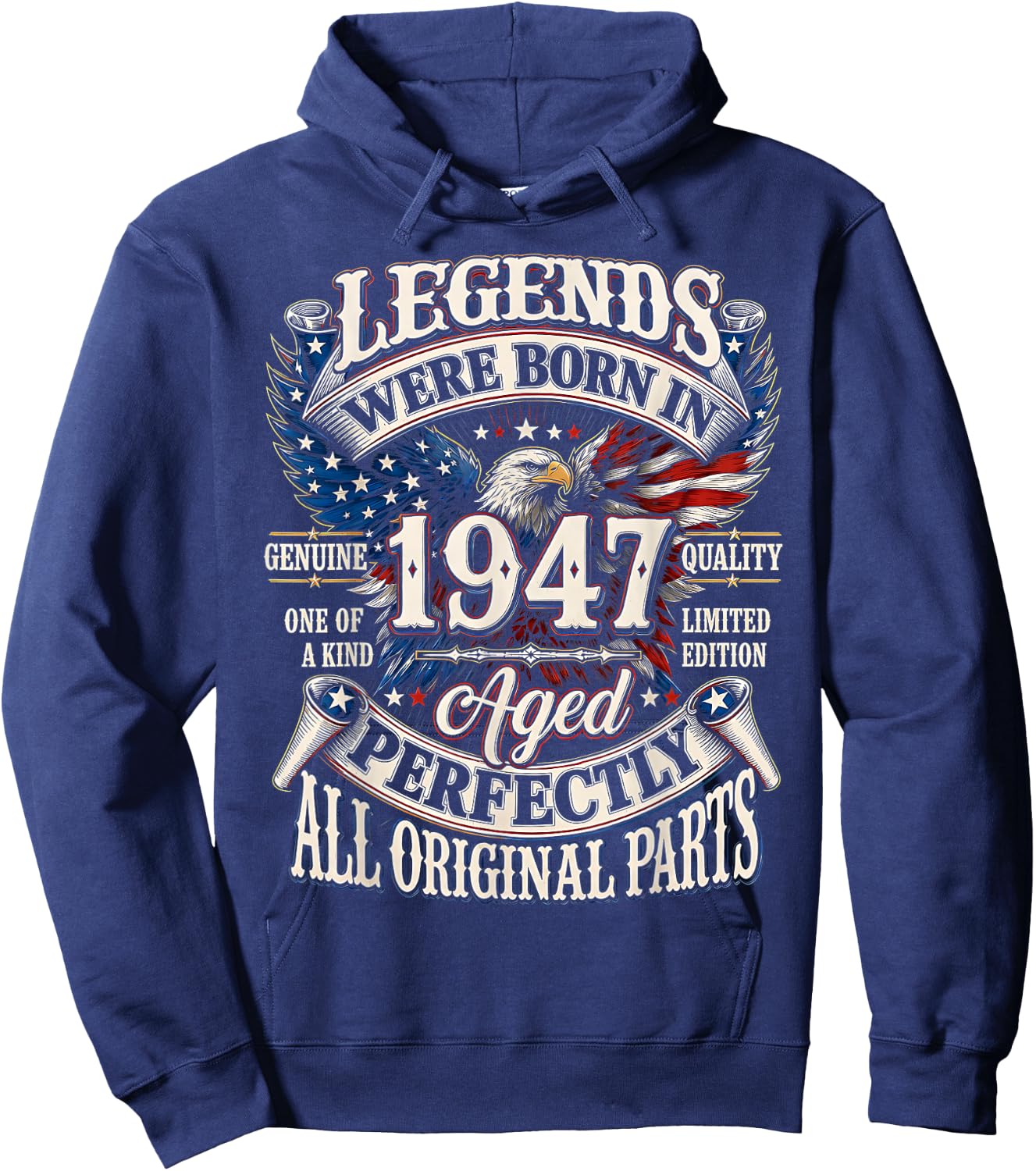 Legends Born in 1947 Vintage Patriotic Eagle 79th Birthday Hoodie - Hoodie | Navy