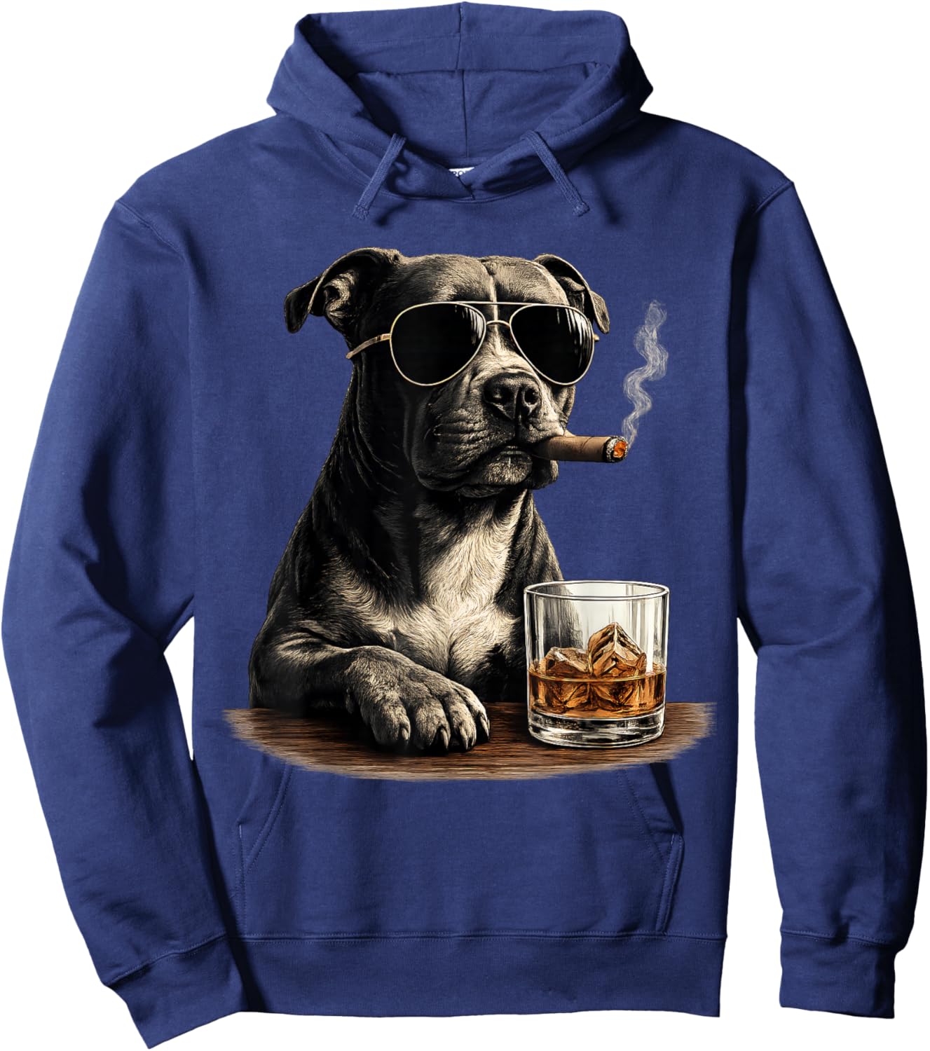 Funny Pitbull Meme Smoking Cigar Whisky Dog Dad Lovers Hoodie - Hoodie | Navy