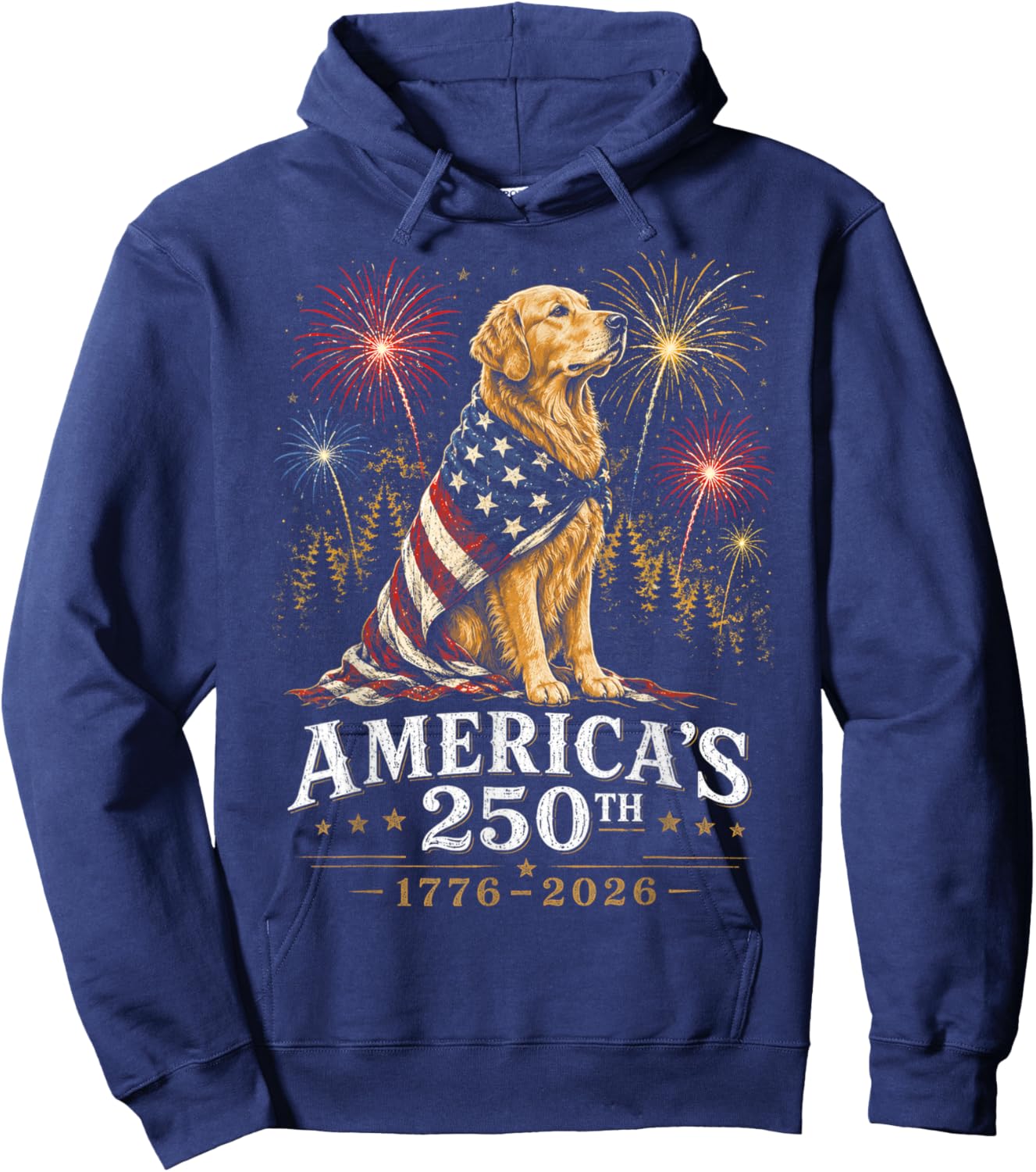 Golden Retriever America's 250th Anniversary 1776 2026 Hoodie - Hoodie | Navy