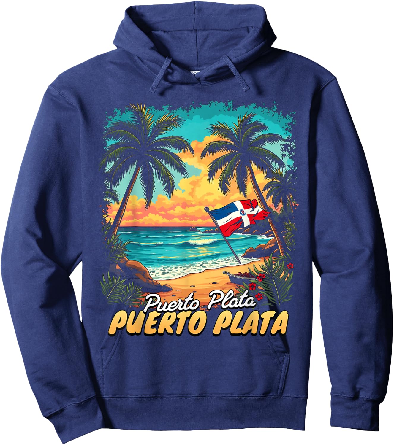 Puerto Plata Vacation Dominican Republic Flag Beach Travel Hoodie - Hoodie | Navy