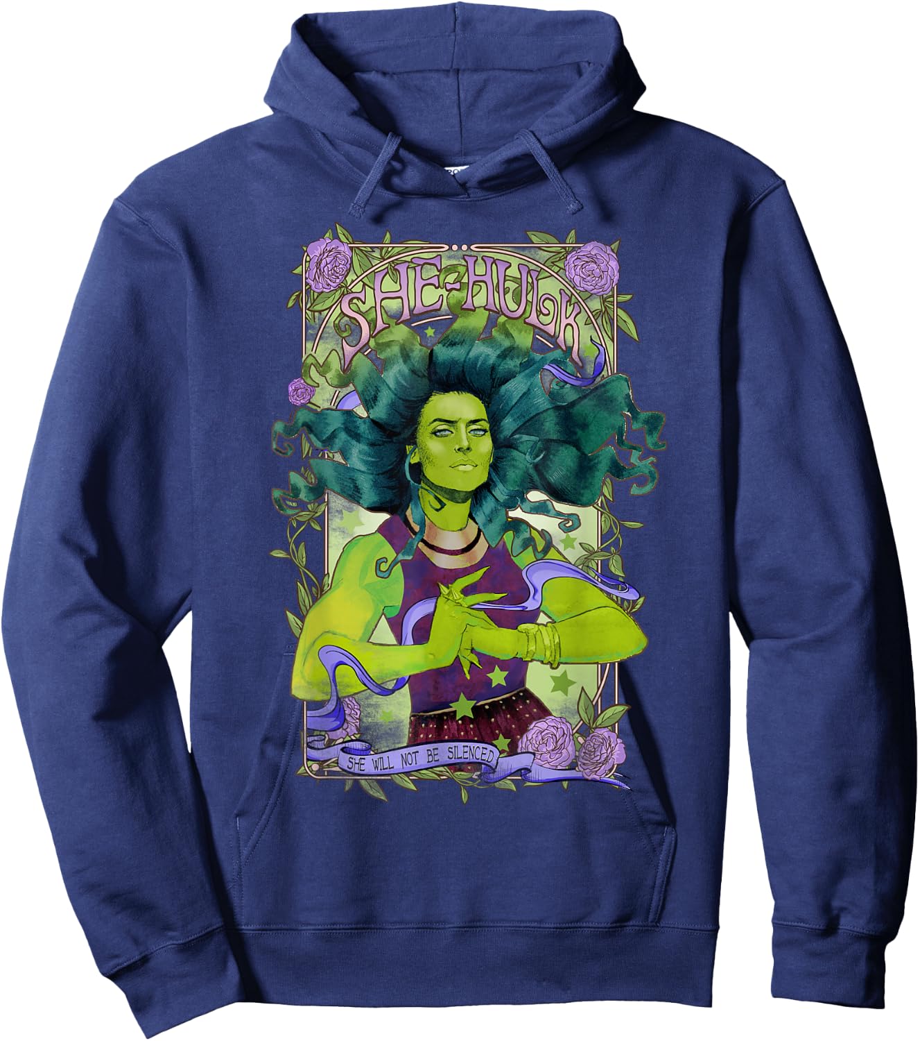 Marvel She-Hulk Vintage Floral Design Graphic Hoodie - Hoodie | Navy