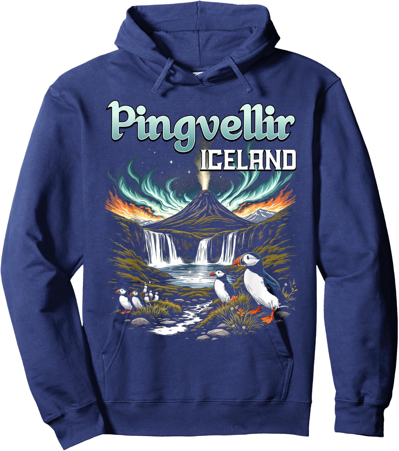 Þingvellir Iceland Souvenir Icelandic Volcano Puffin Birds Hoodie - Hoodie | Navy
