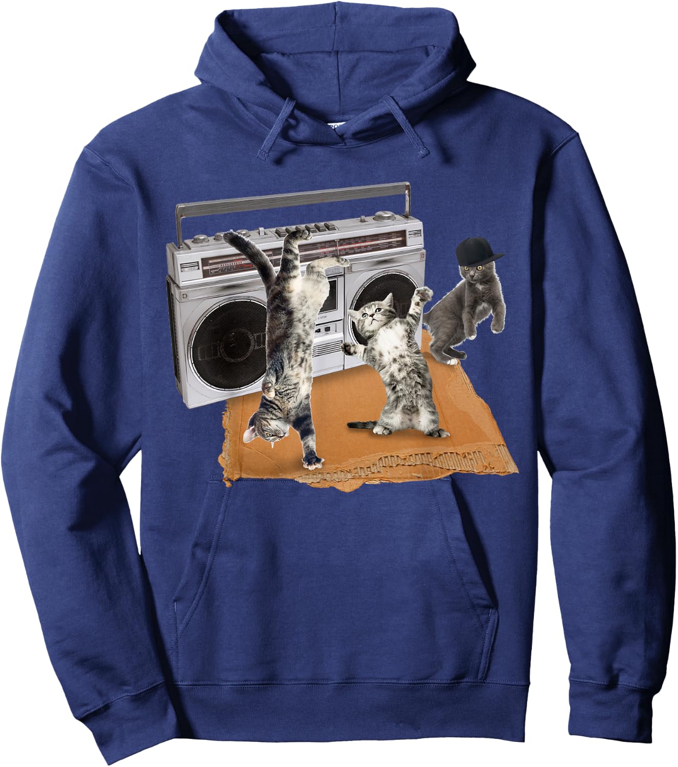 Breakdancing Kitties Cardboard & Boombox Cat Men Women Girls Kids Hoodie - Hoodie | Navy