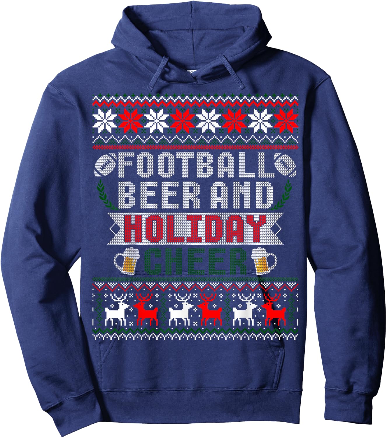 Football Beer And Holiday Cheer Christmas Ugly Sweater Hoodie - Hoodie | Navy