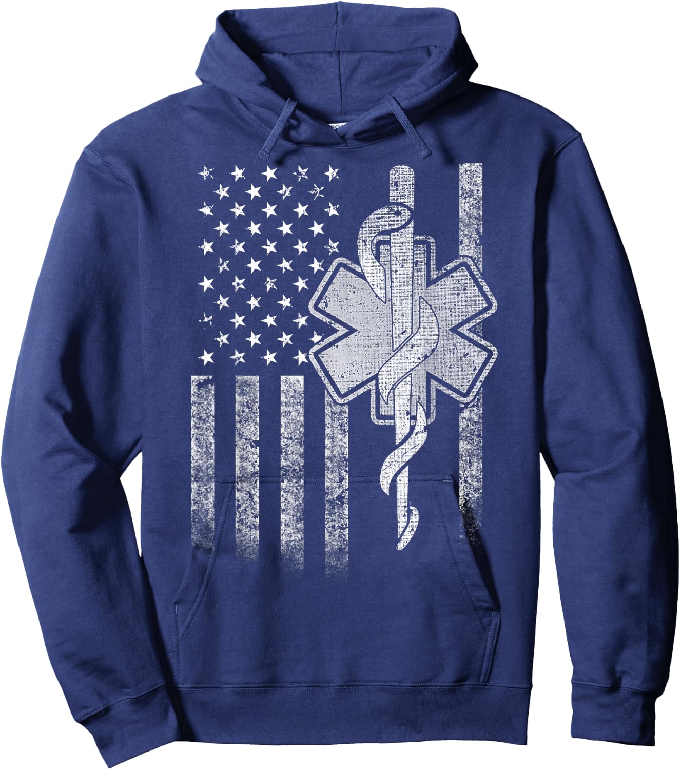 Two-Sided EMT First Responder American Flag Gift Men Hoodie - Hoodie | Navy