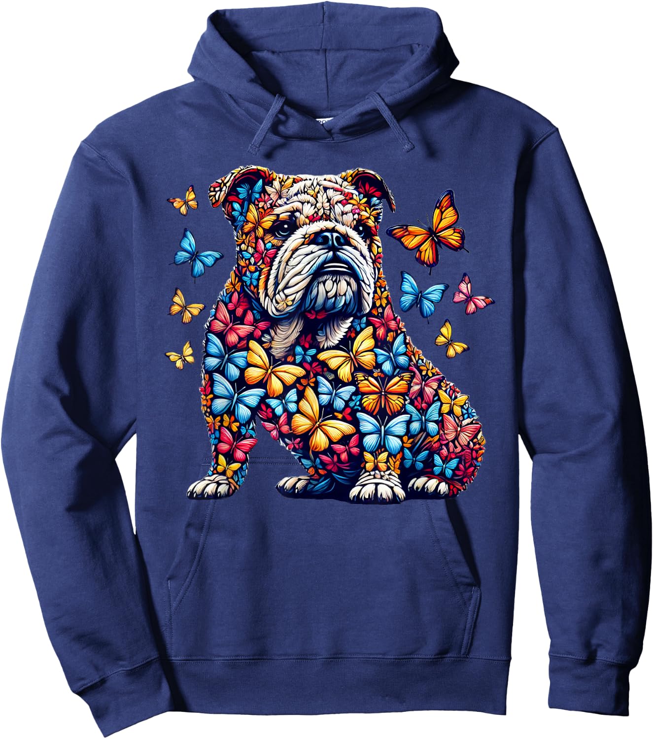 English Bulldog Dog Butterfly Art Hoodie - Hoodie | Navy