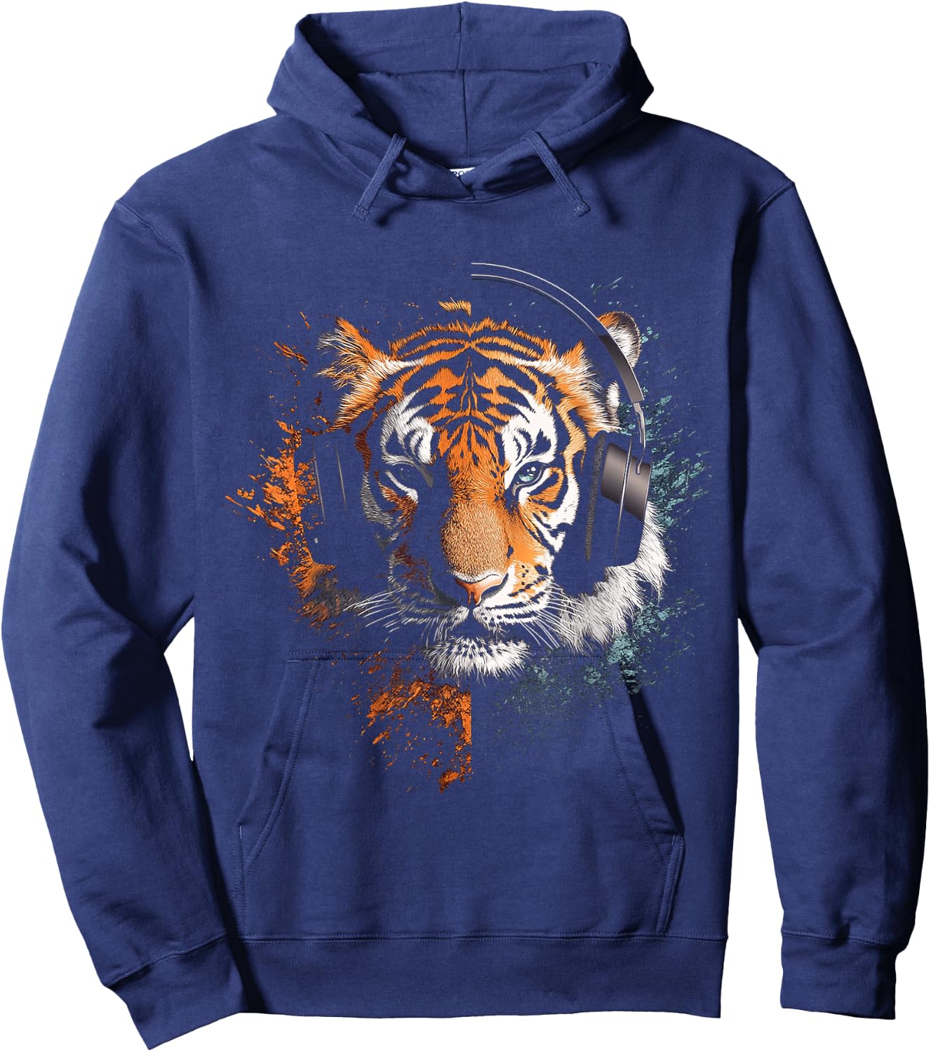 Tiger Animal Graphic Music Headphone Illustration Tiger Hoodie - Hoodie | Navy