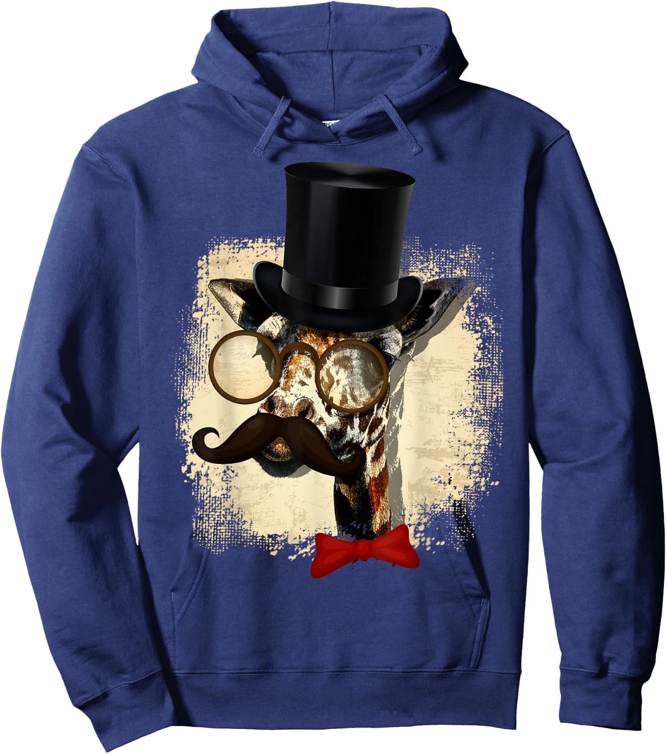 Vintage Giraffe Hat And Big Moustache Funny Gift Hoodie - Hoodie | Navy