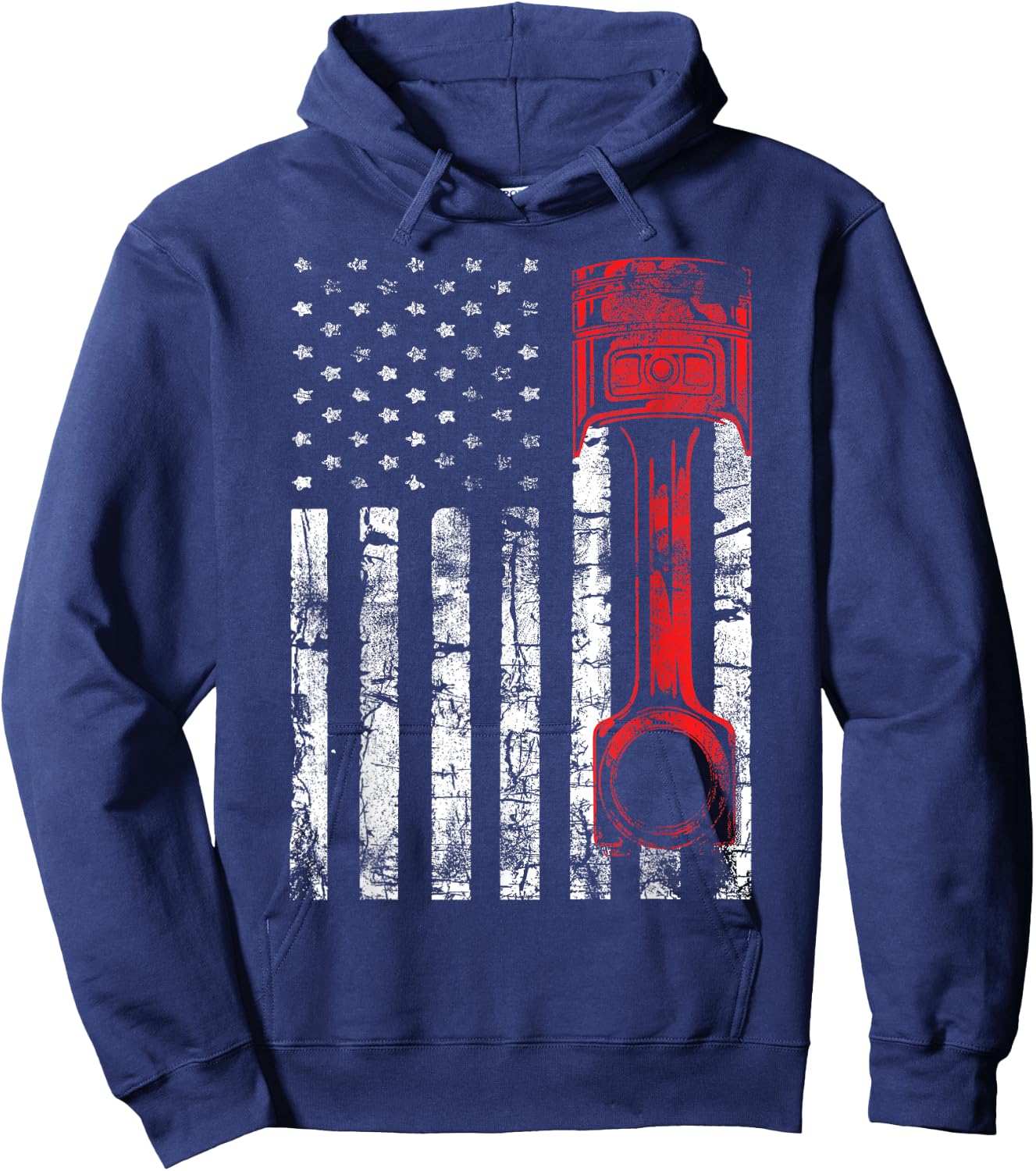 Patriotic Auto & Diesel Mechanic USA Flag Piston Hoodie - Hoodie | Navy