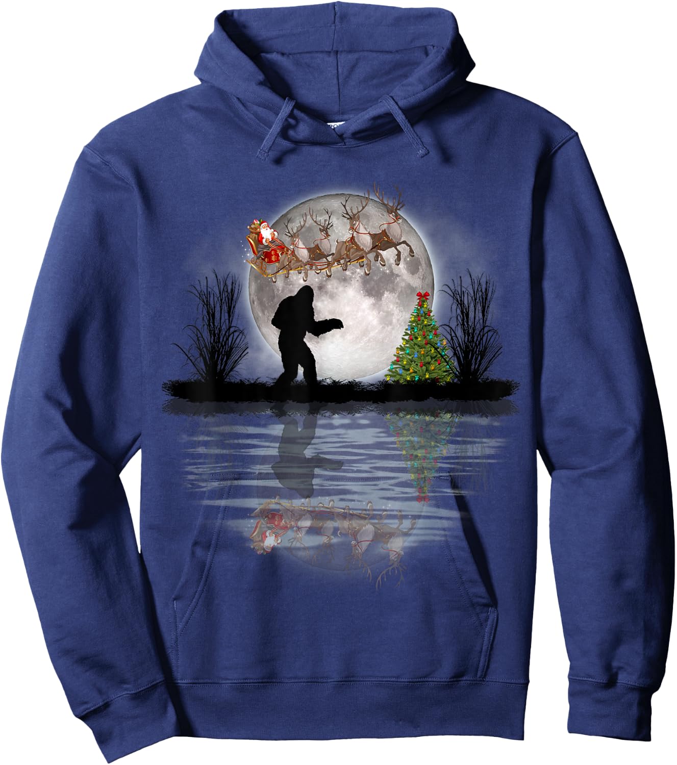Funny Bigfoot Christmas Santa Sleigh Reindeer Hoodie - Hoodie | Navy