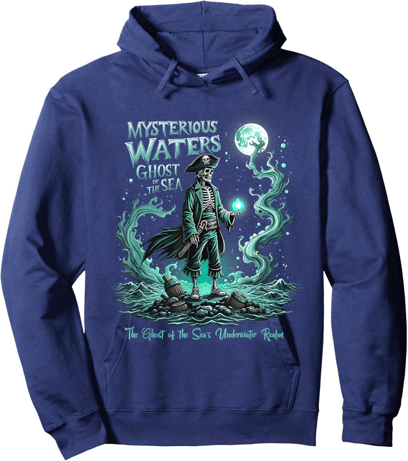 Mysterious Waters Ghost of the Sea Spooky Pirate Graphic Hoodie - Hoodie | Navy