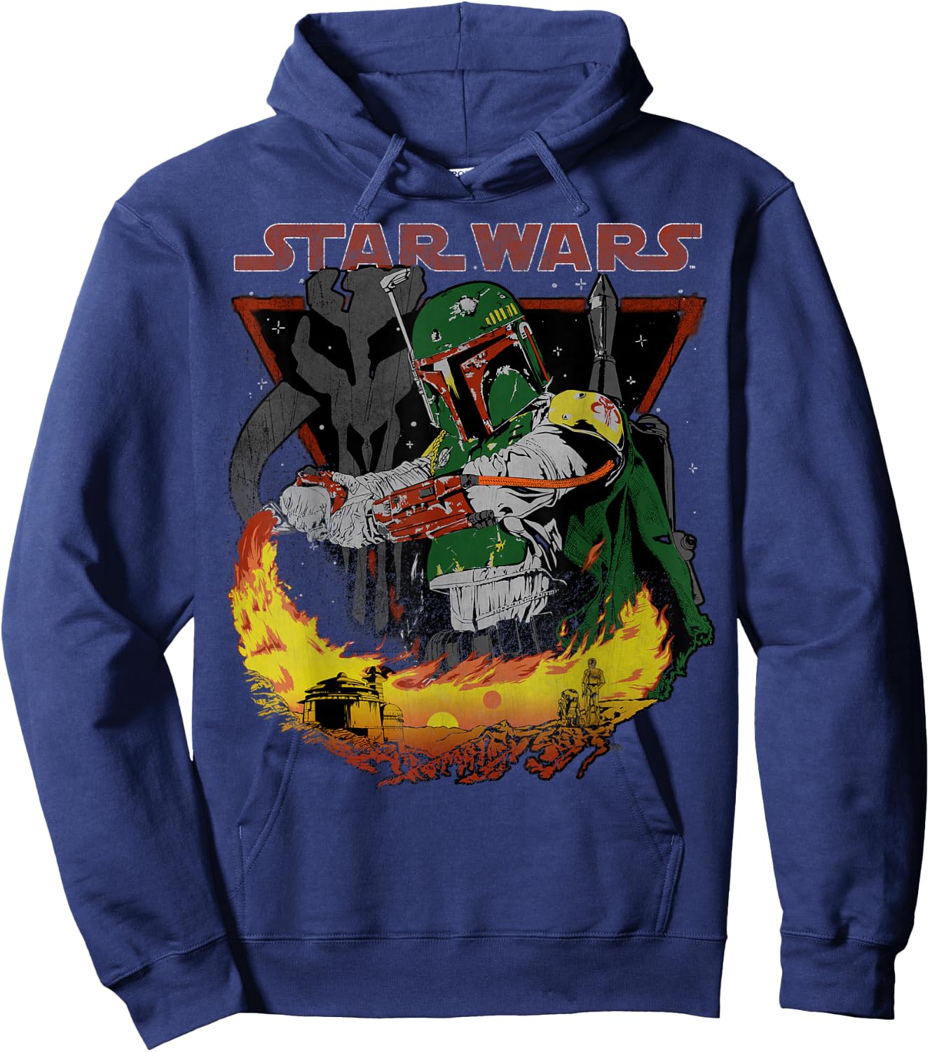Star Wars Boba Fett Tatooine Flame Retro Poster Hoodie - Hoodie | Navy