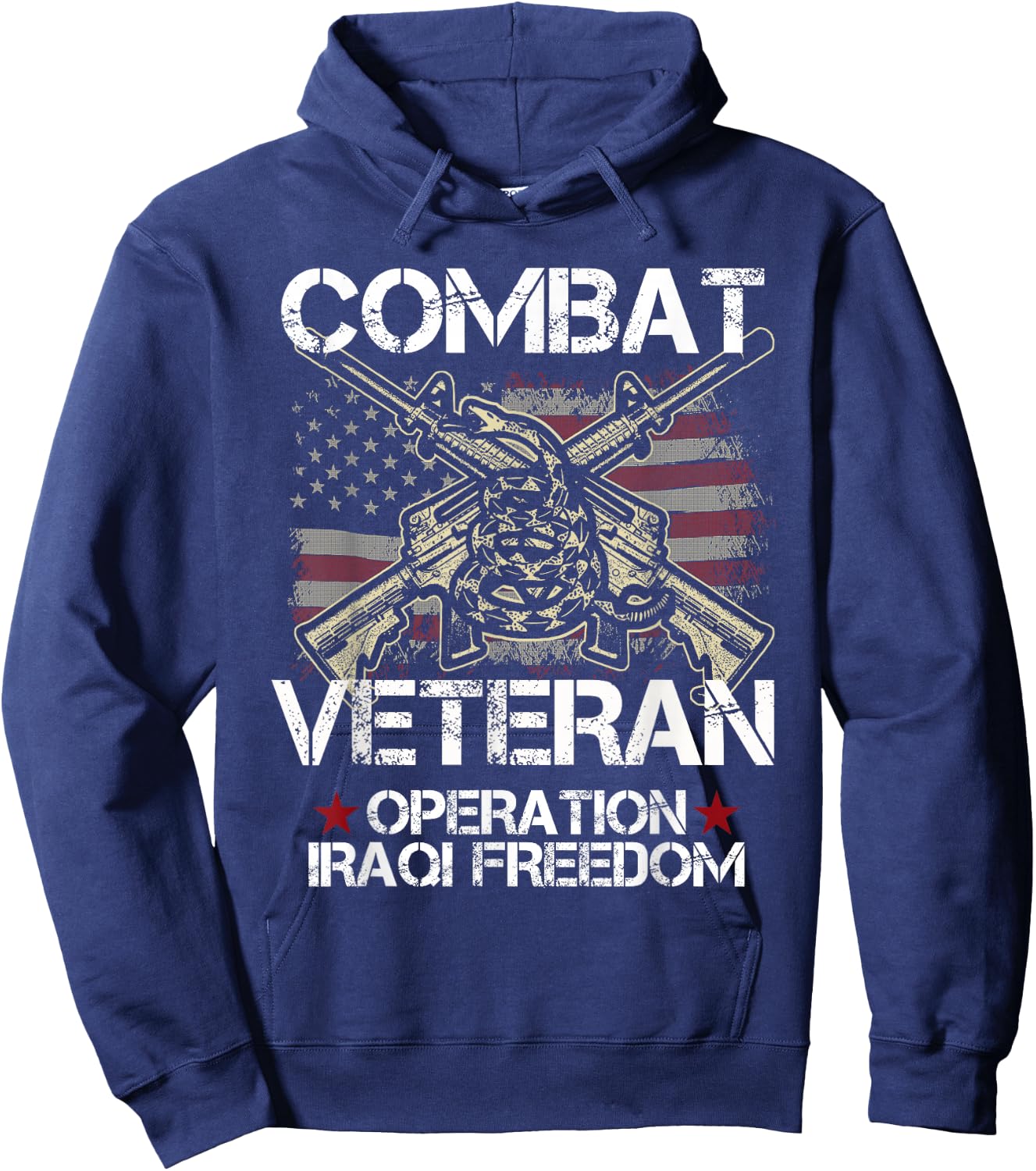 Combat Veteran Iraqi Freedom Military USA American Flag Gift Hoodie - Hoodie | Navy