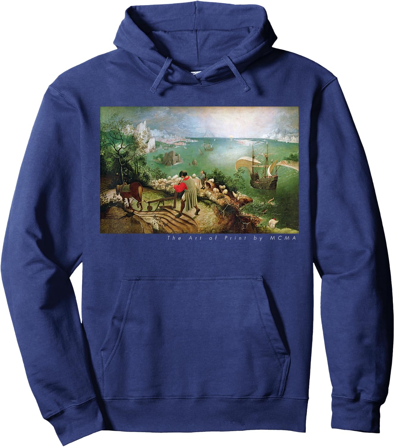 Landscape with the Fall of Icarus, Fine Art Print Graphic Hoodie - Hoodie | Navy