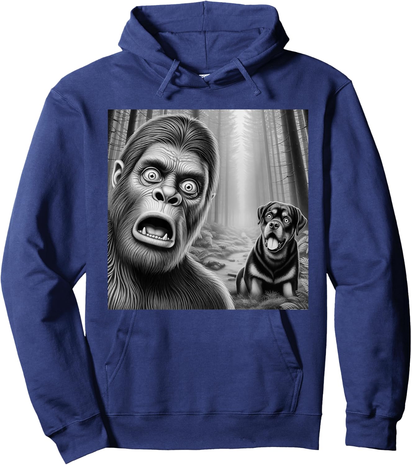 Surprised Bigfoot selfie with rottweiler sasquatch funny Hoodie - Hoodie | Navy