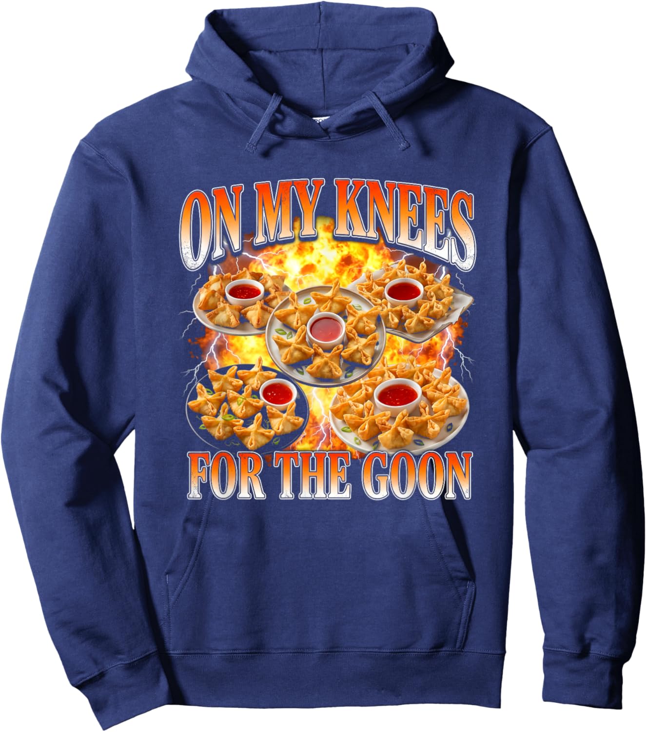 On My Knees for The Goon - Funny Crab Rangoon Chinese Food Hoodie - Hoodie | Navy