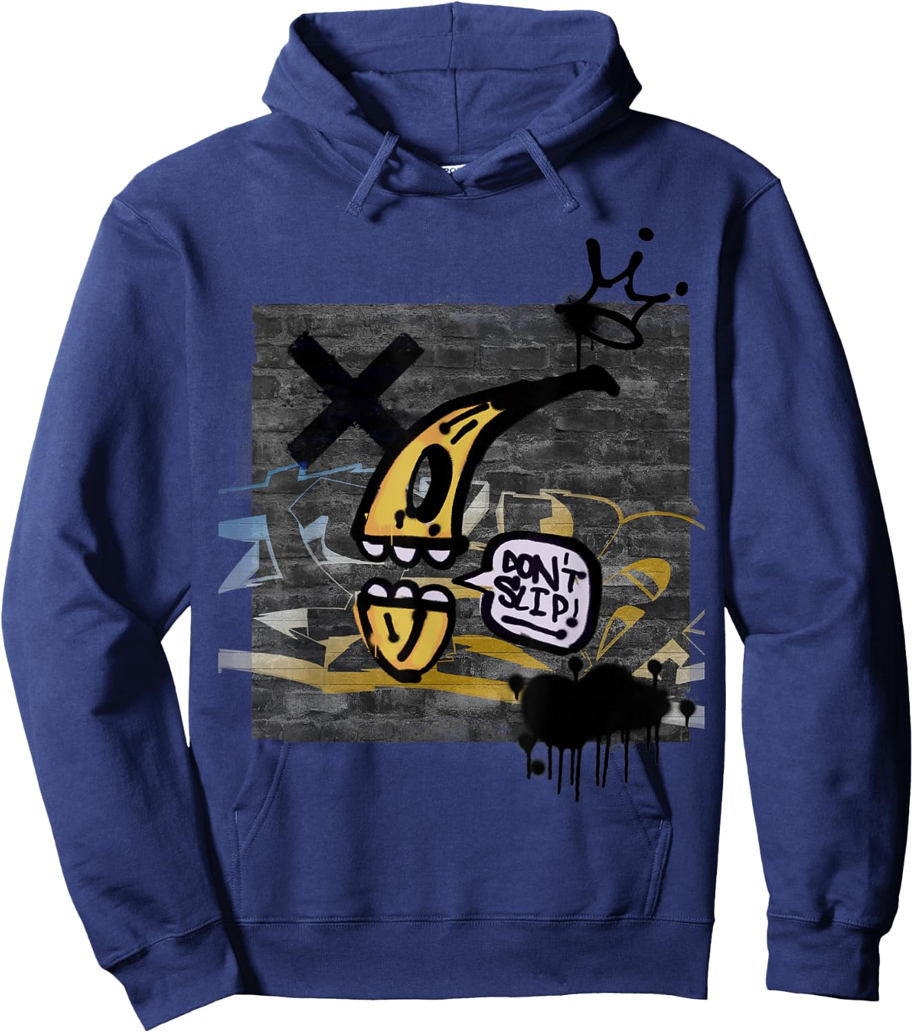 Graffiti on Wall Do Not Slip Talking Banana Graphic Hoodie - Hoodie | Navy