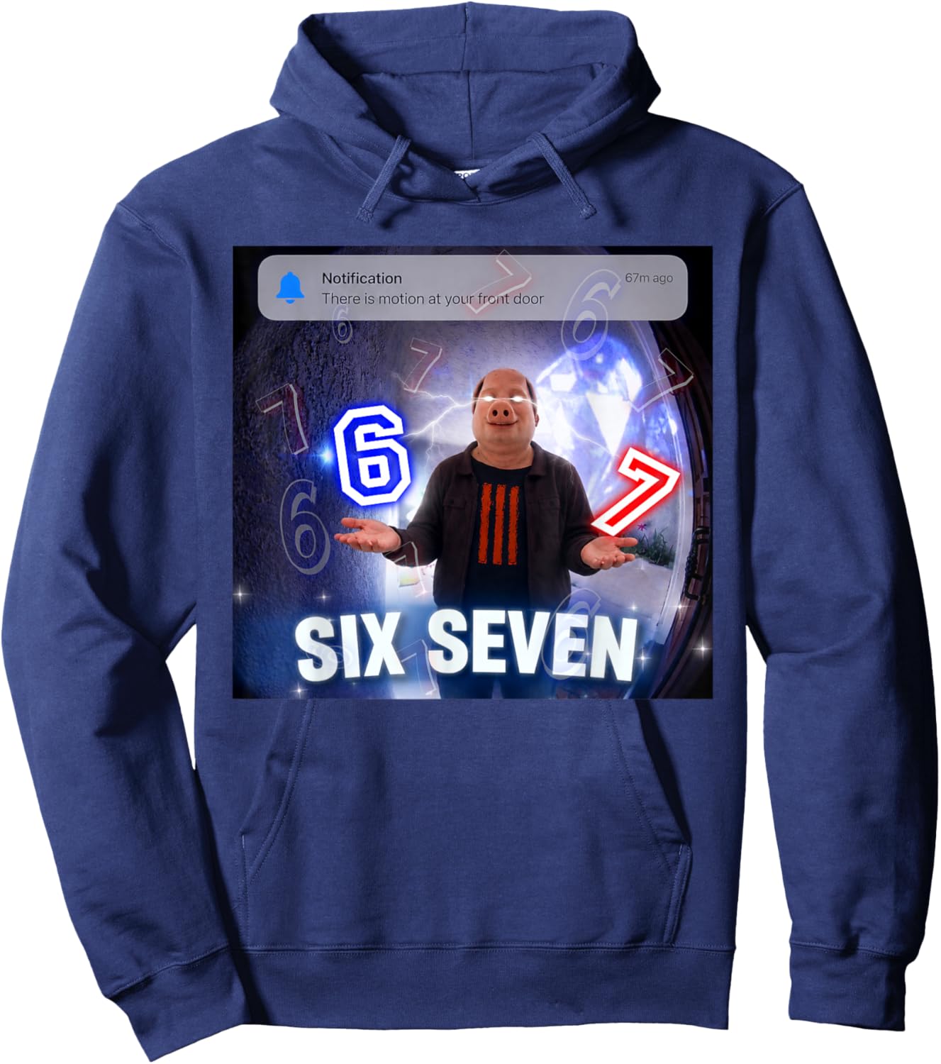 Funny John Pork 67 Six Seven Front Door Motion Meme Hoodie - Hoodie | Navy