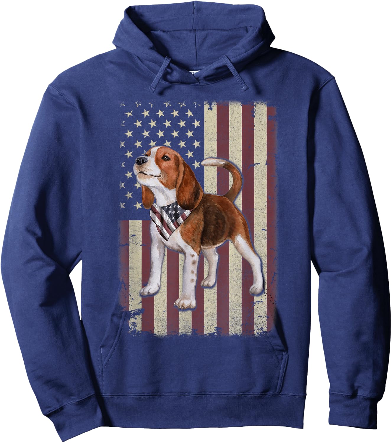 Beagle American Flag Bandana Patriotic 4th of July Hoodie - Hoodie | Navy