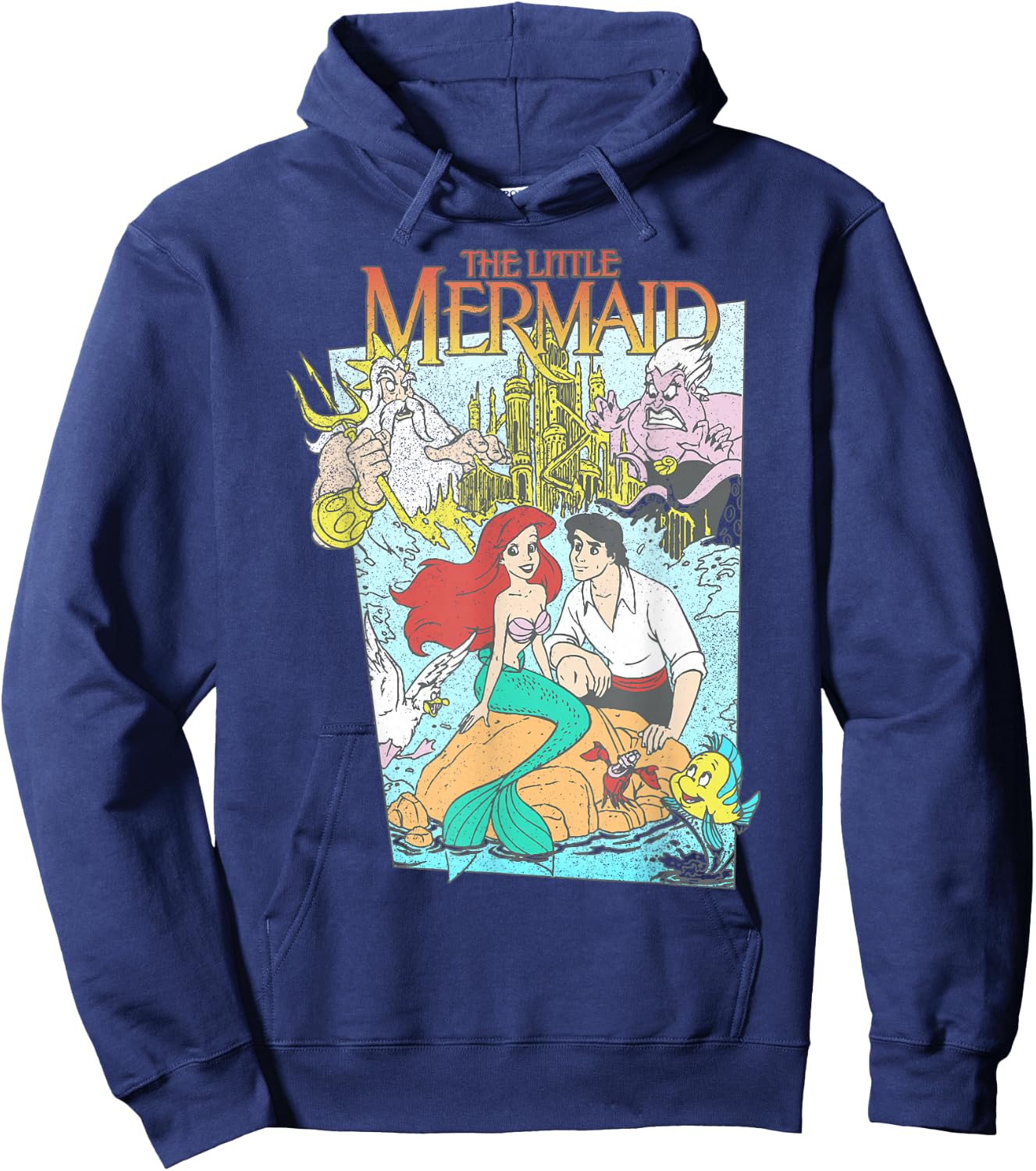 Disney The Little Mermaid Vintage Retro Movie Cover Graphic Hoodie - Hoodie | Navy