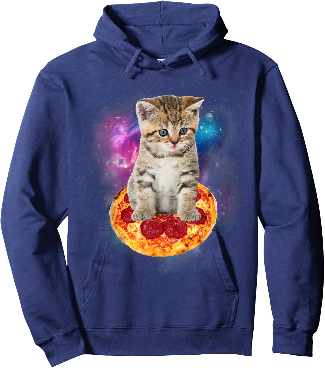 Funny Galaxy Cat Shirt | Space Cat Eat Pizza and Taco Shirt Men Women Kids Hoodie - Hoodie | Navy