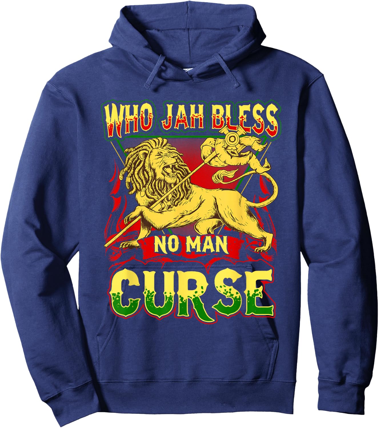 Who Jah Bless No Man Curse Shirt Rastafarian Lion Hoodie - Hoodie | Navy