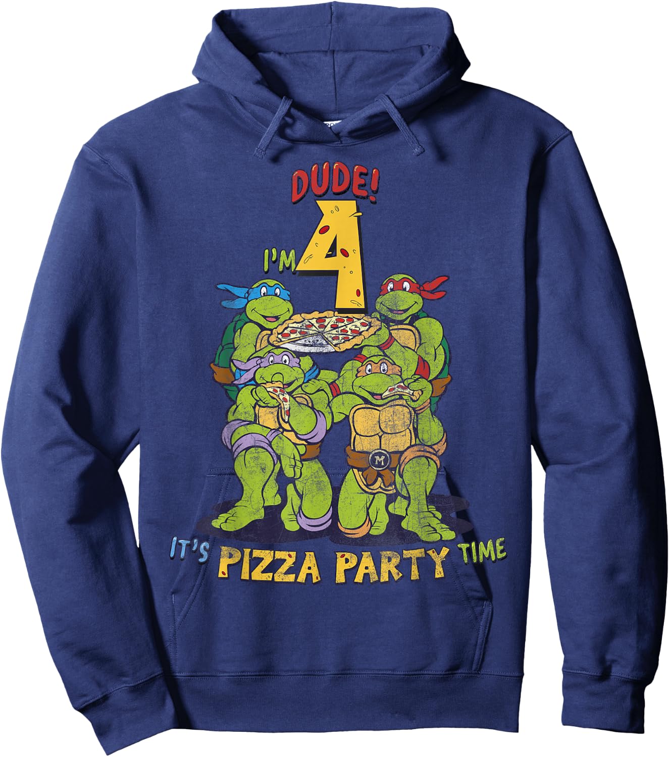 Teenage Mutant Ninja Turtles I'm 4 Dude Pizza Birthday Party Hoodie - Hoodie | Navy