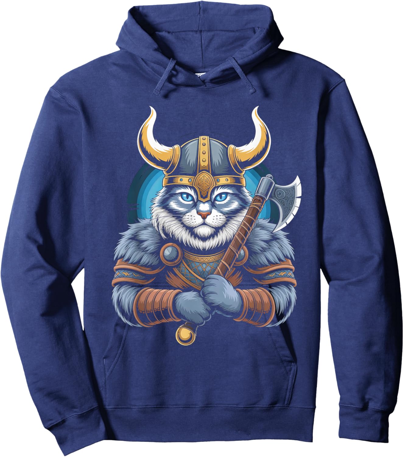 Cat of Odin Kitten as Celtic with Axes Valhalla Norse Hoodie - Hoodie | Navy