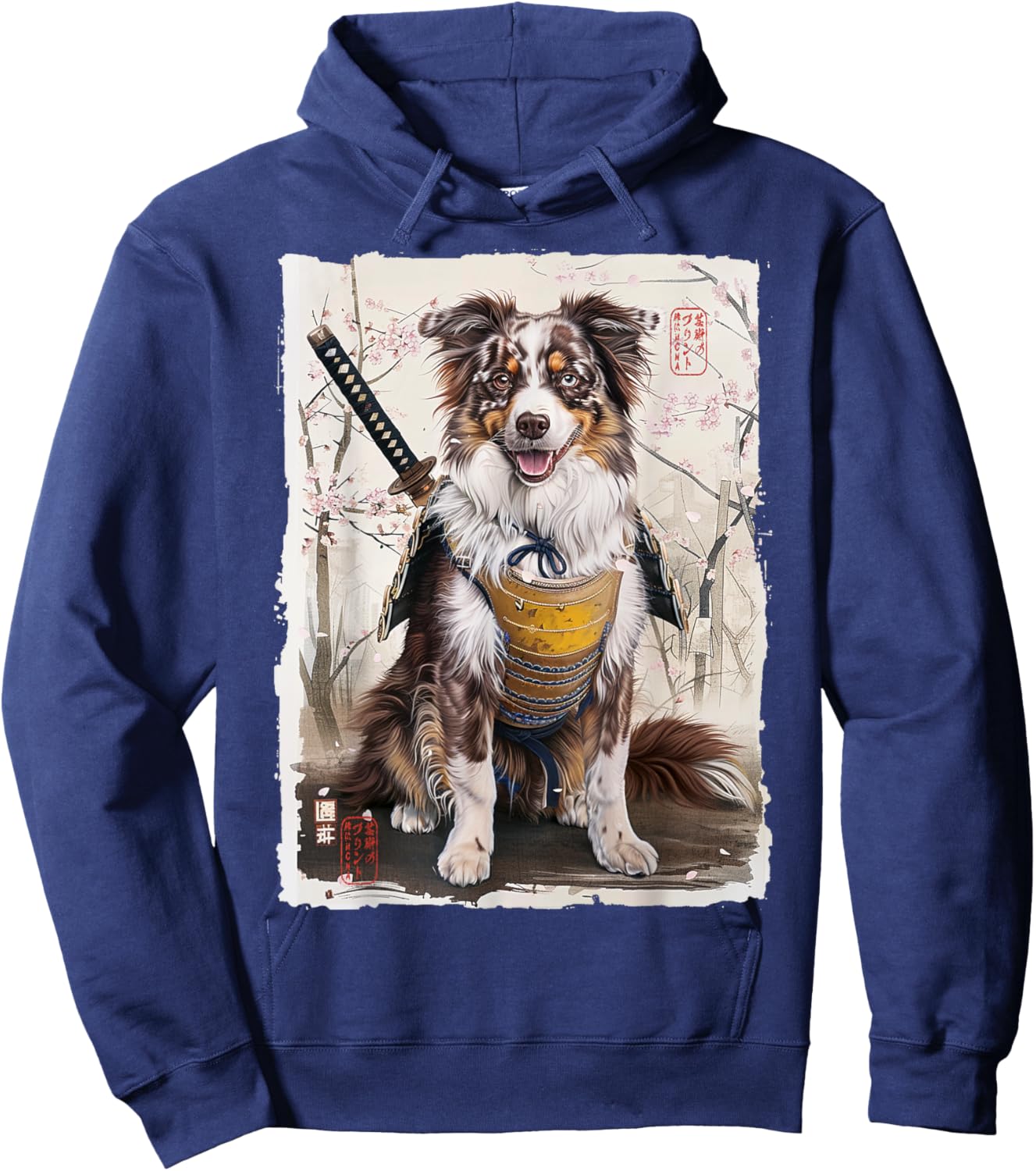 Samurai Australian Shepherd Dog Japanese Vintage Art Gift Hoodie - Hoodie | Navy