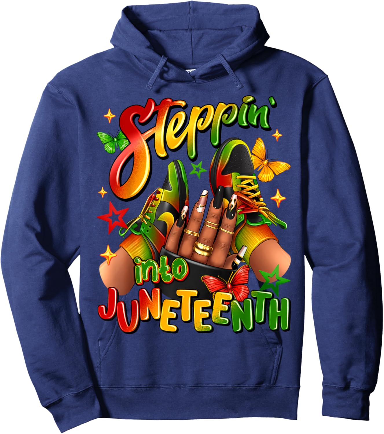Steppin' Into Juneteenth Like My Ancestors Nails Shoes Women Hoodie - Hoodie | Navy