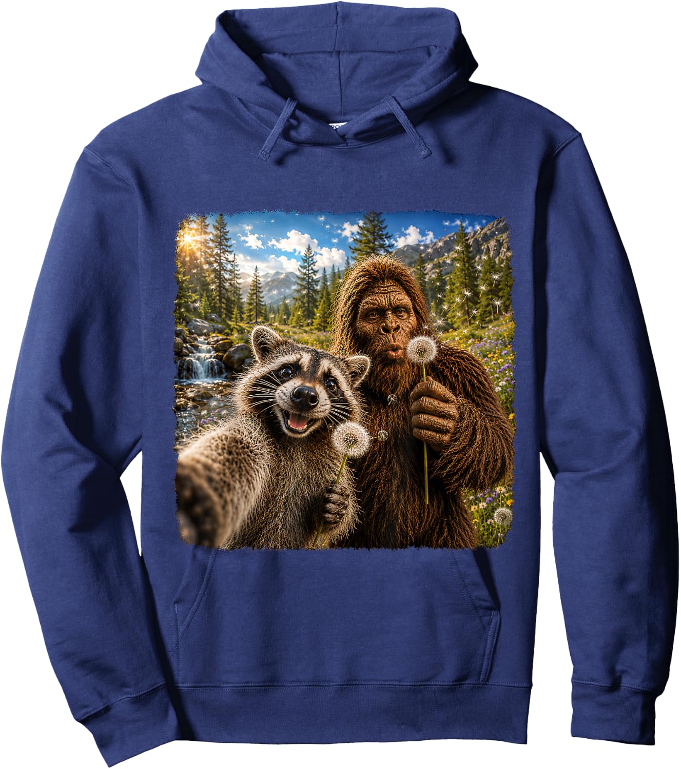 Funny Sasquatch Raccoon Dandelion Nature Lover Graphic Hoodie - Hoodie | Navy
